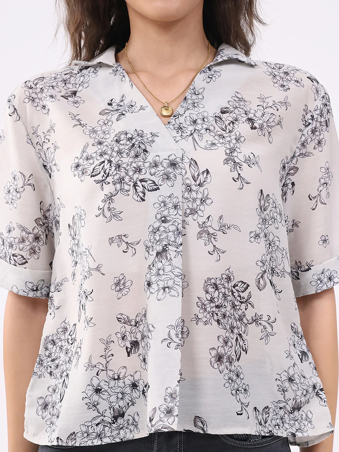 Cream Floral Print Blouson Top - Image 8