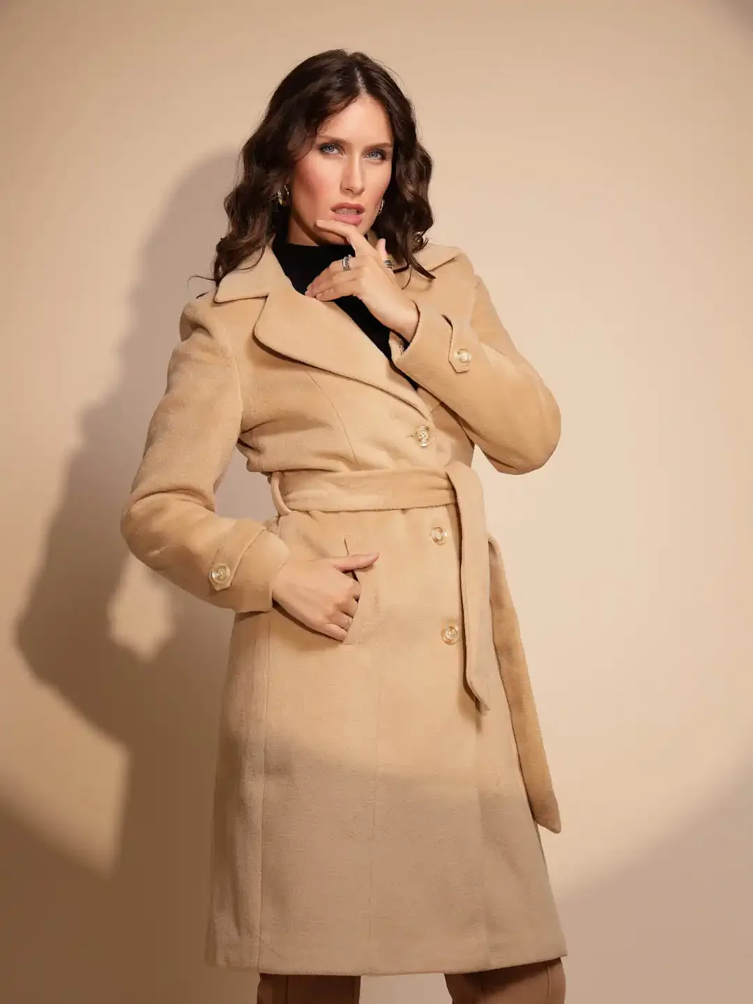 Brown Solid Tweed Coat - Image 10