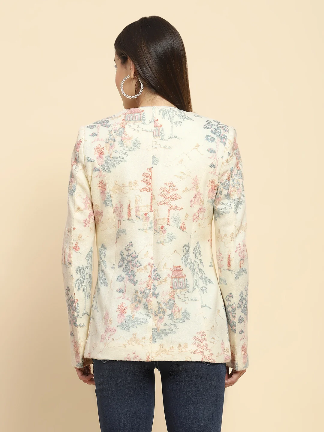 Cream Acrylic Embroidered Winter Coat - Image 11