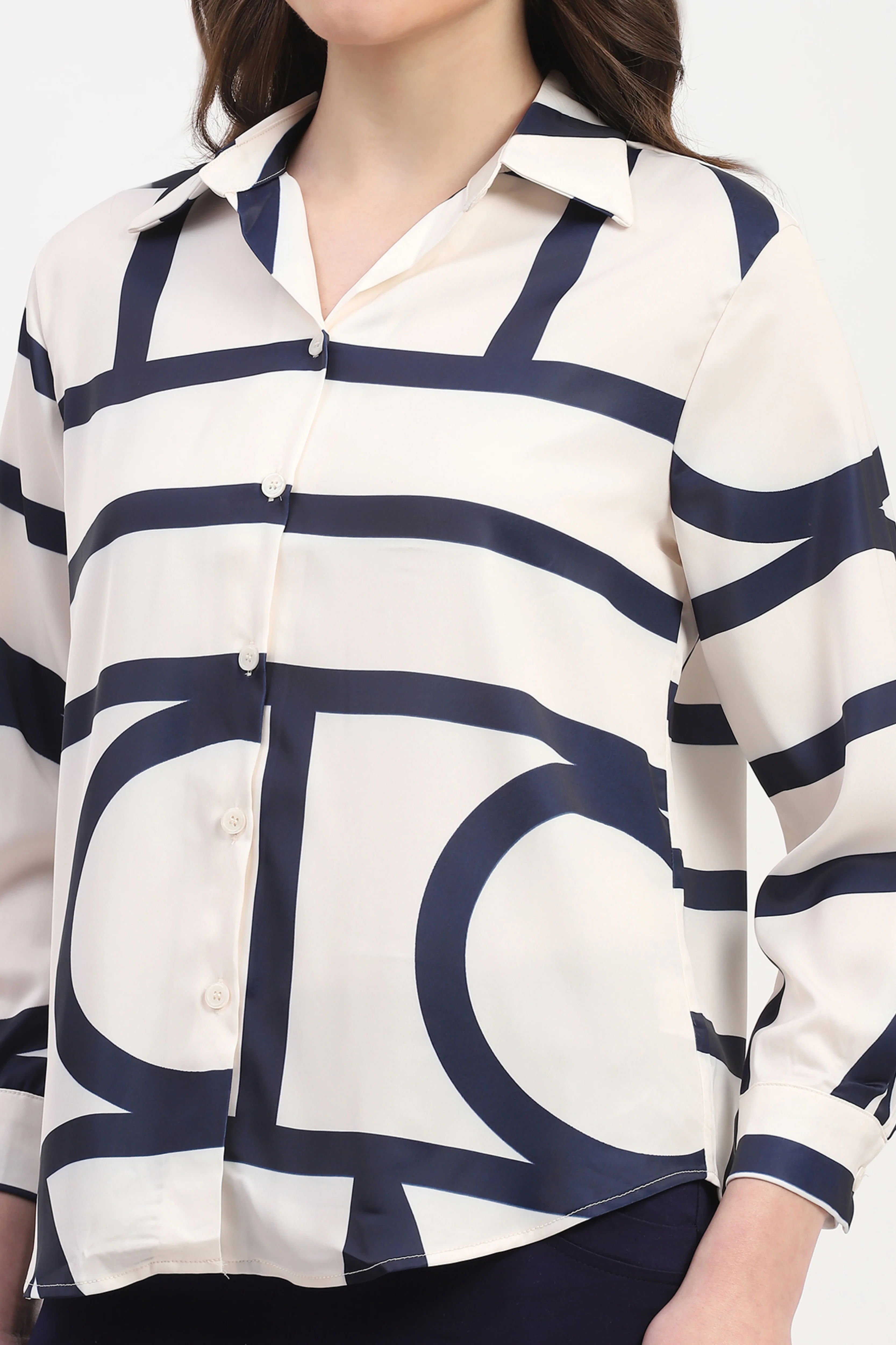 Cream Poly Satin Abstract Print Shirt - Image 7