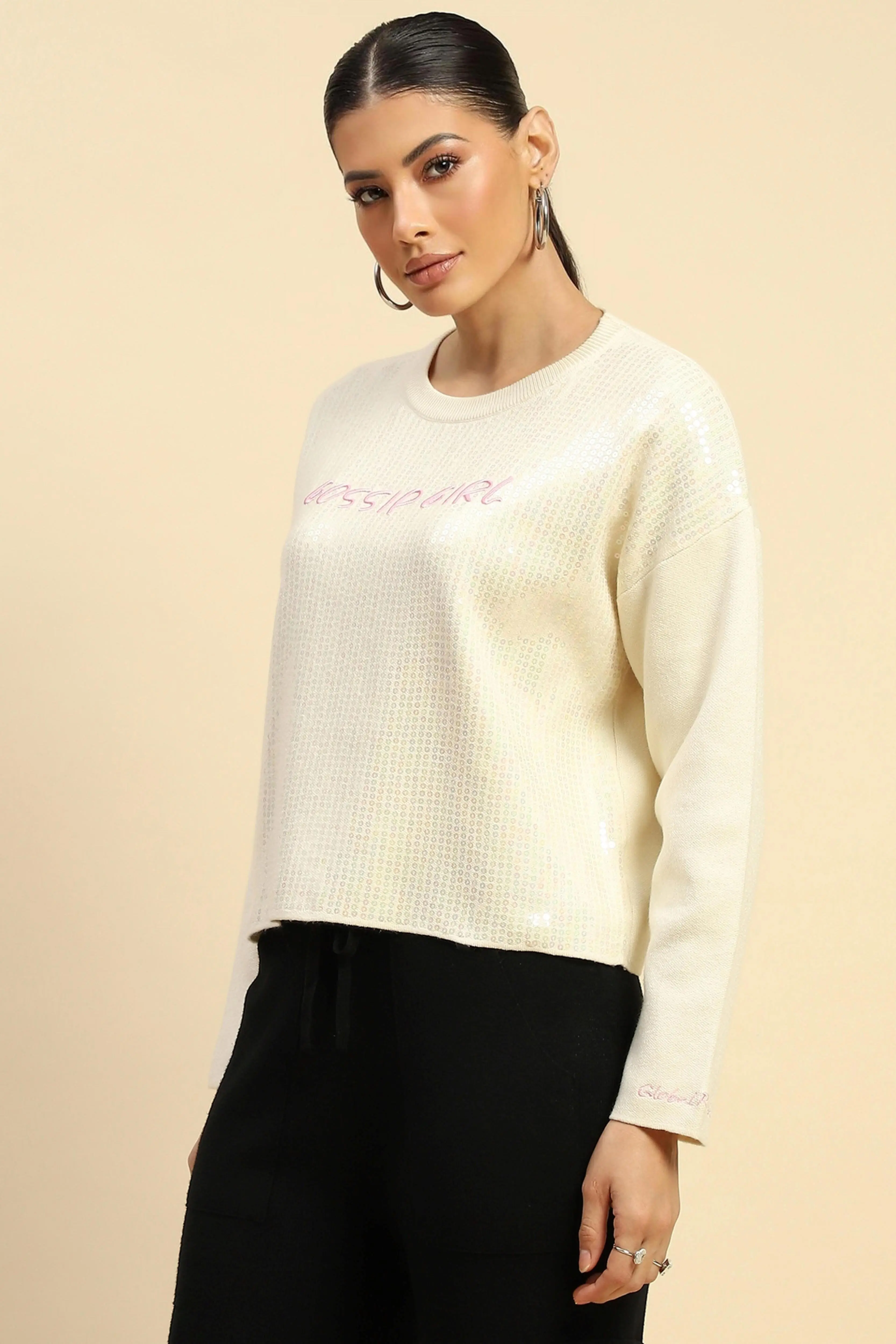 Cream Viscose Boxy Fit Pullover - Image 2