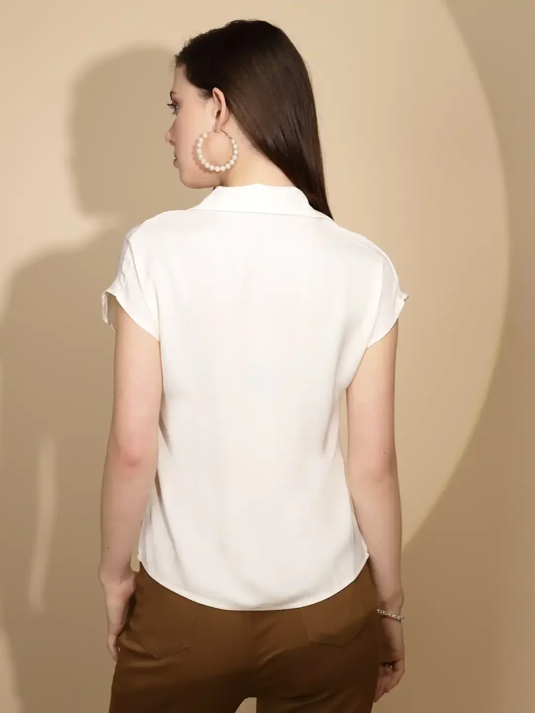 Cream Satin Loose Fit Formal Shirt - Image 12