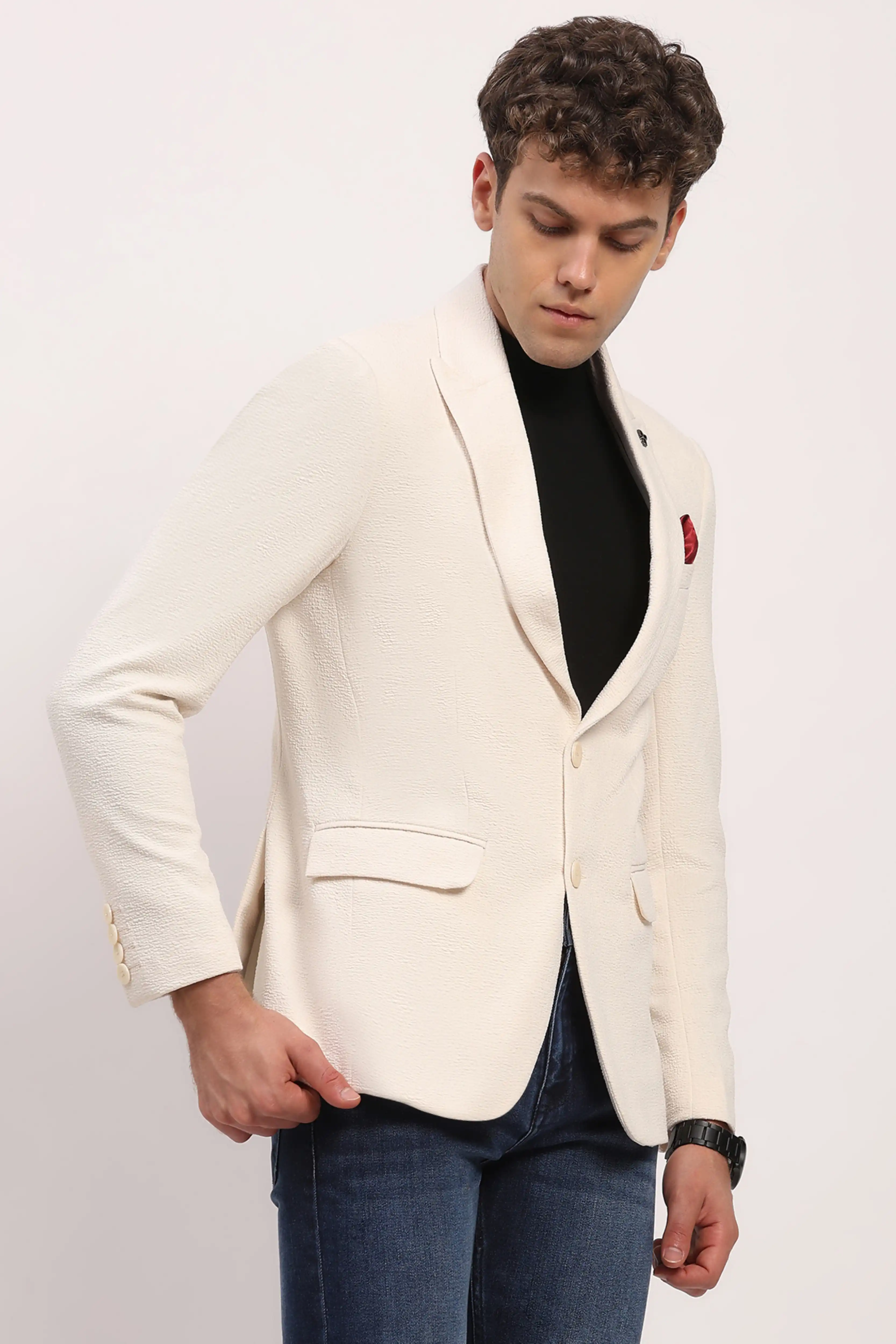 Cream Textured Blazer - Image 4