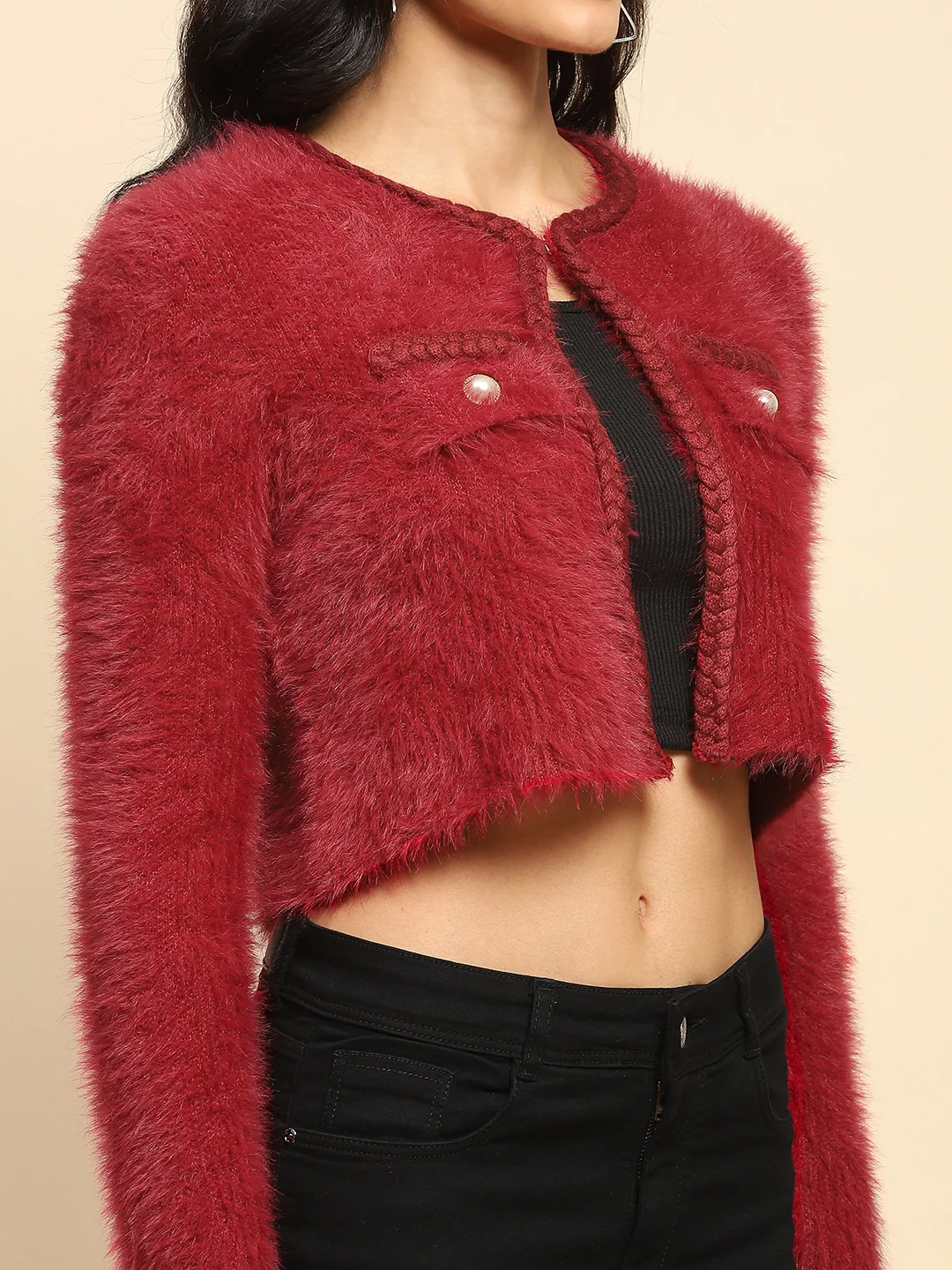 Crimson Nylon Regular Fit Shrug - Image 10