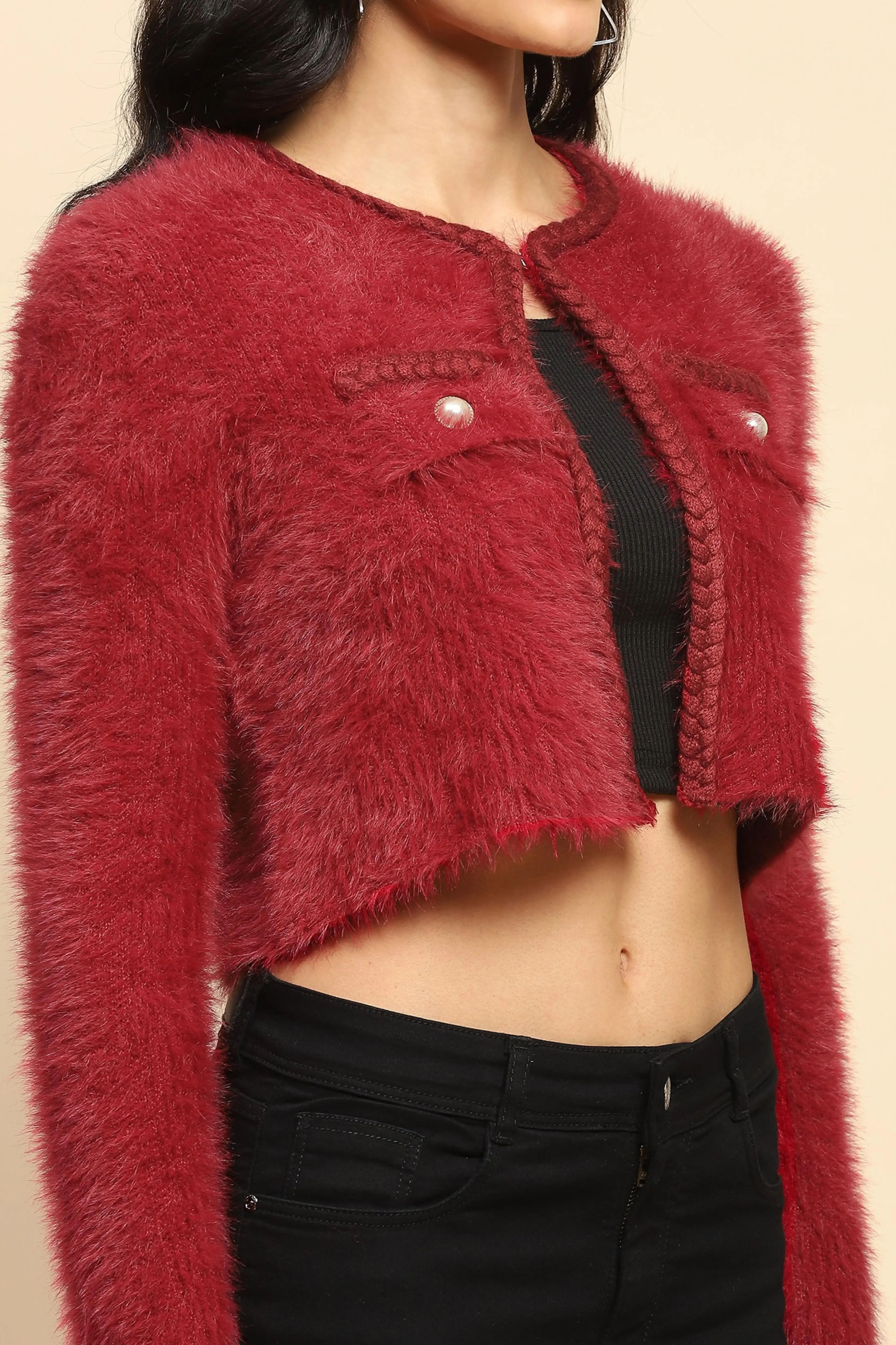 Crimson Nylon Regular Fit Shrug - Image 5
