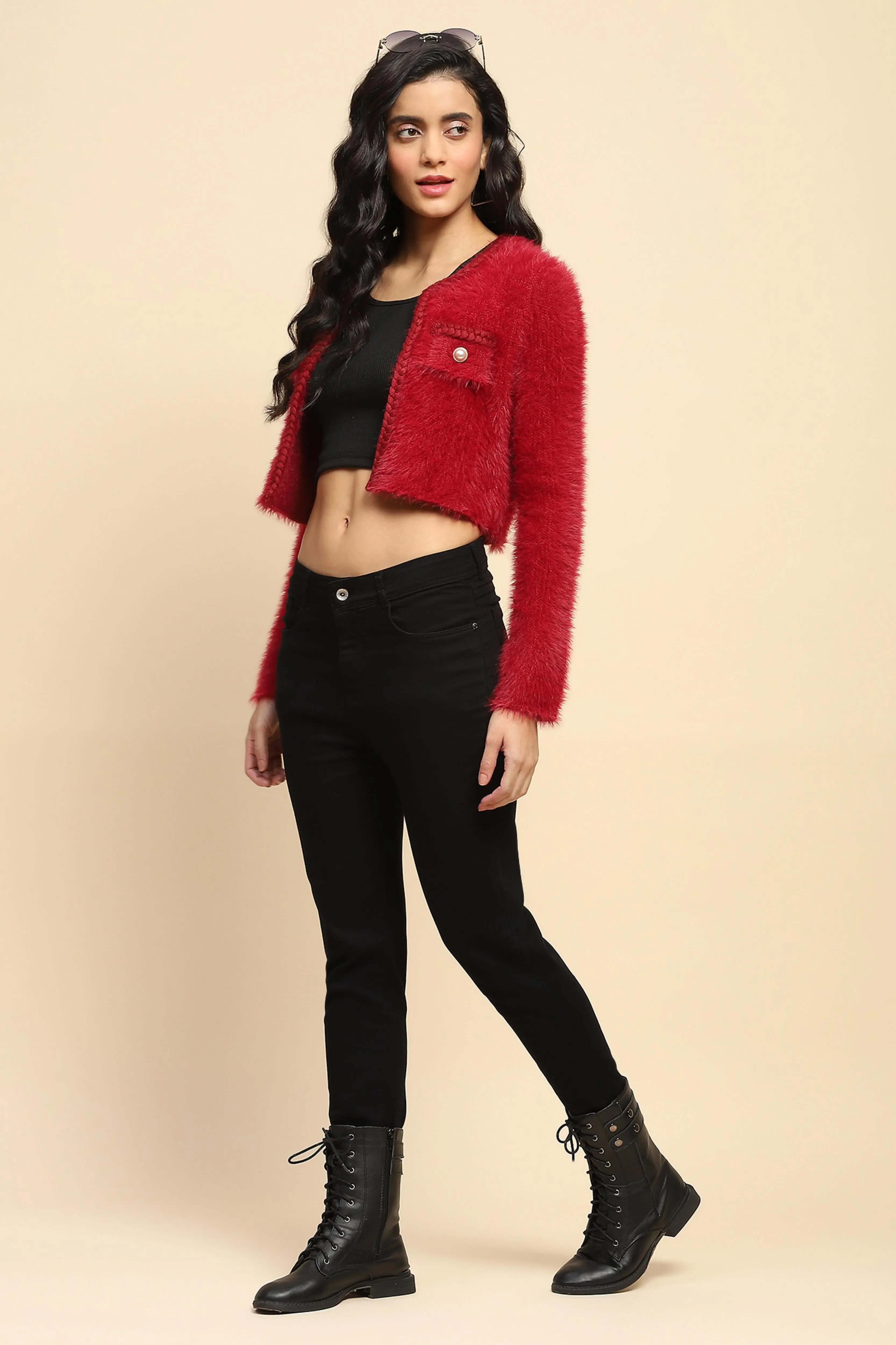Crimson Nylon Regular Fit Shrug - Image 6