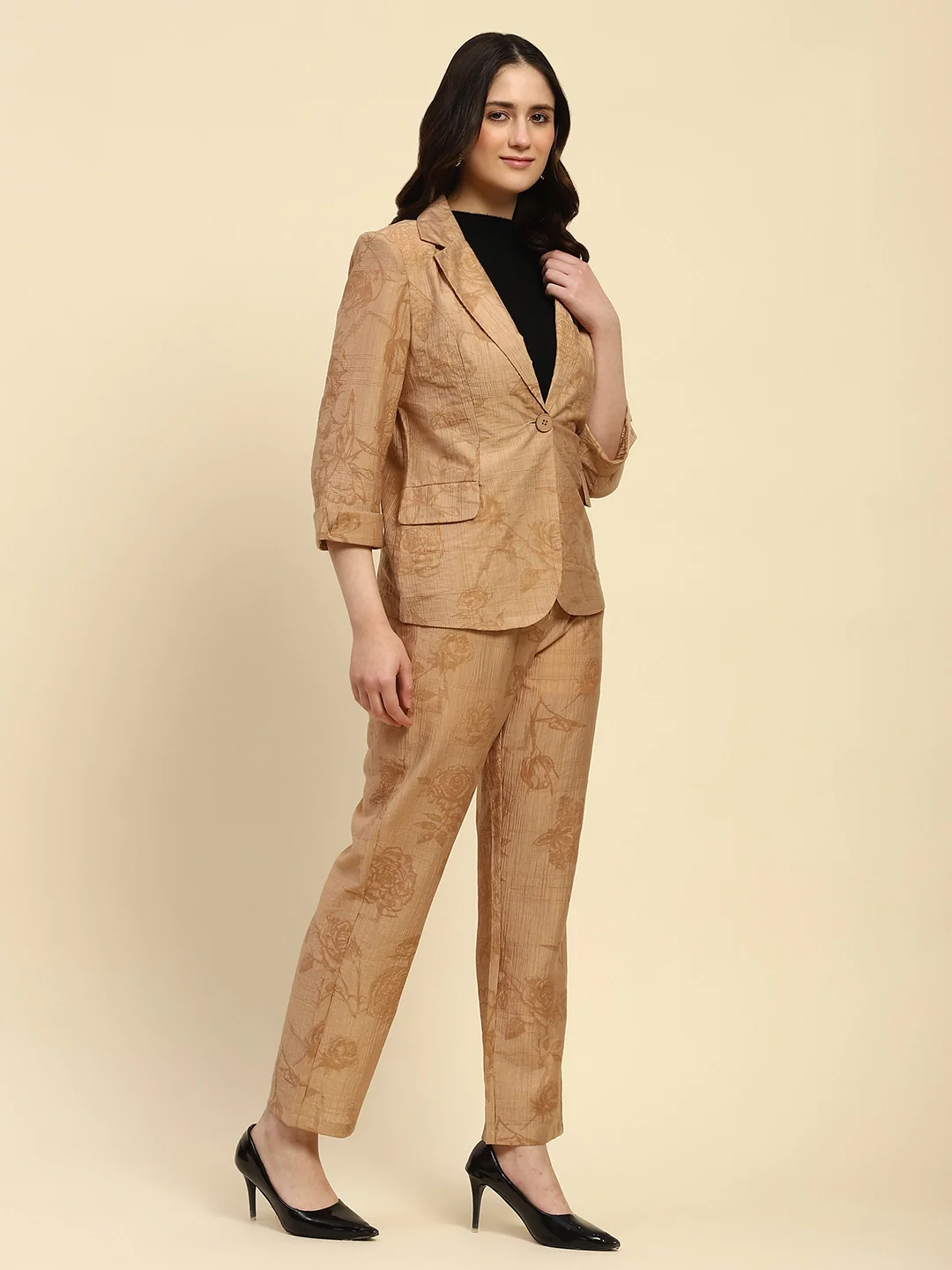 Beige Floral Tencel Relaxed Co-ord Set - Image 8
