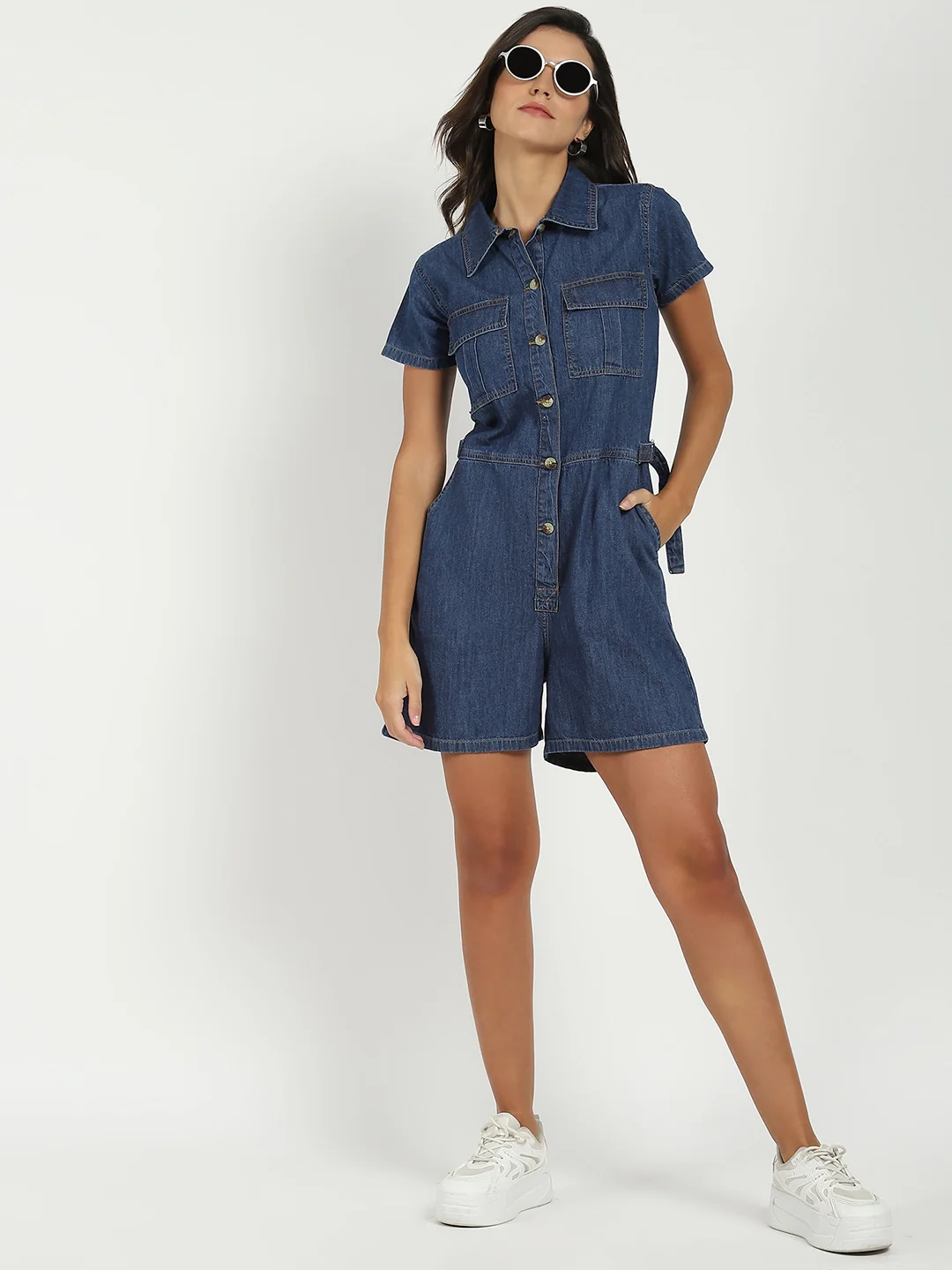Dark Blue Cotton Blend Jumpsuit - Image 9