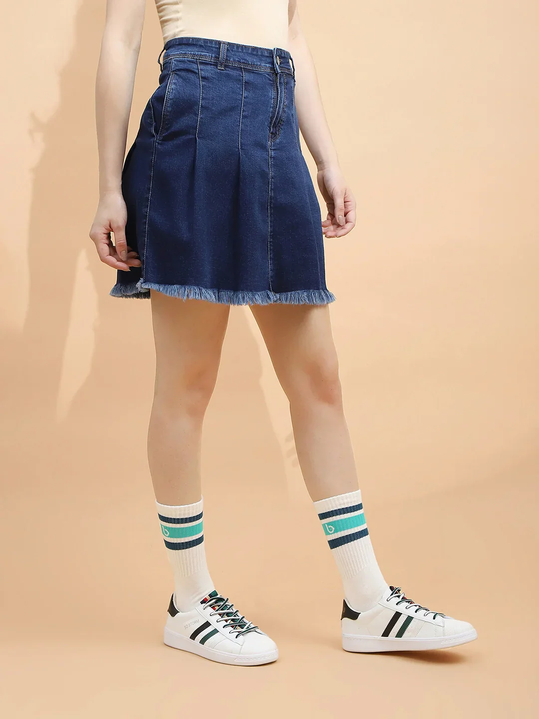 Blue Cotton Blend Regular Fit Skirt - Image 11