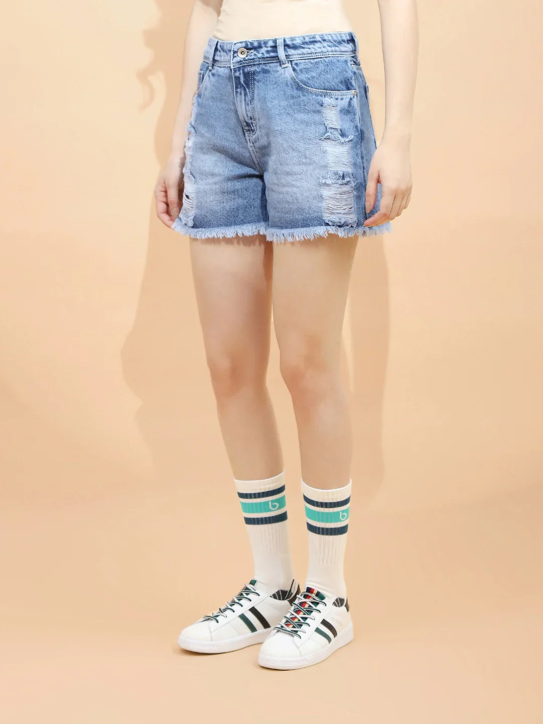 Dark Blue Cotton Regular Fit Shorts - Image 10