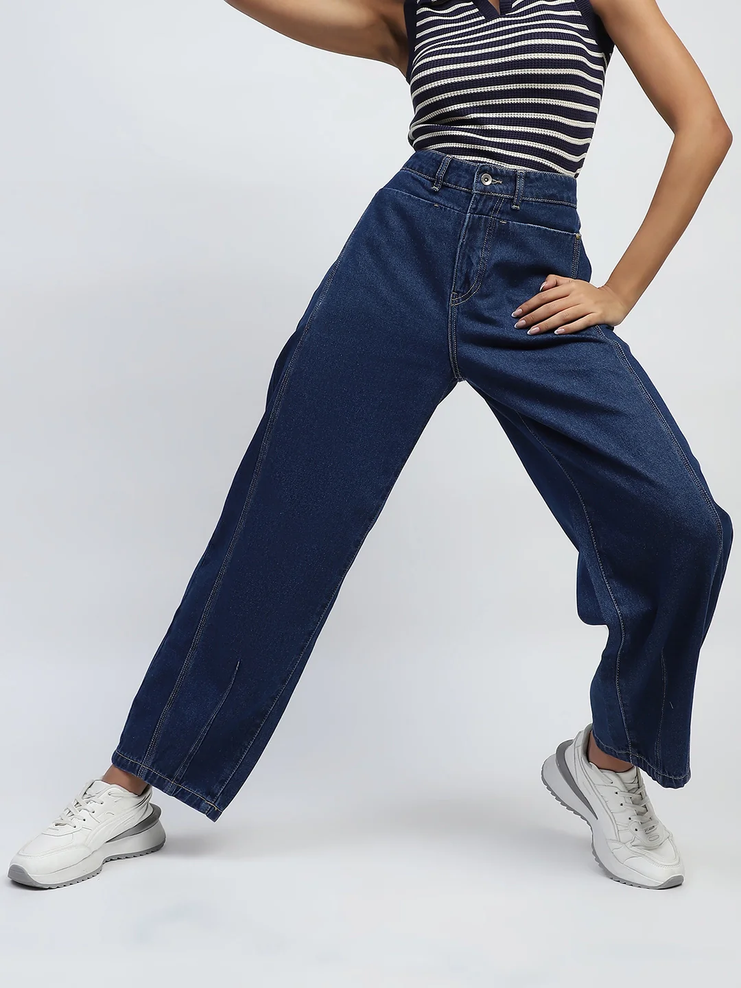 Blue Cotton Blend Boyfriend Jeans - Image 14