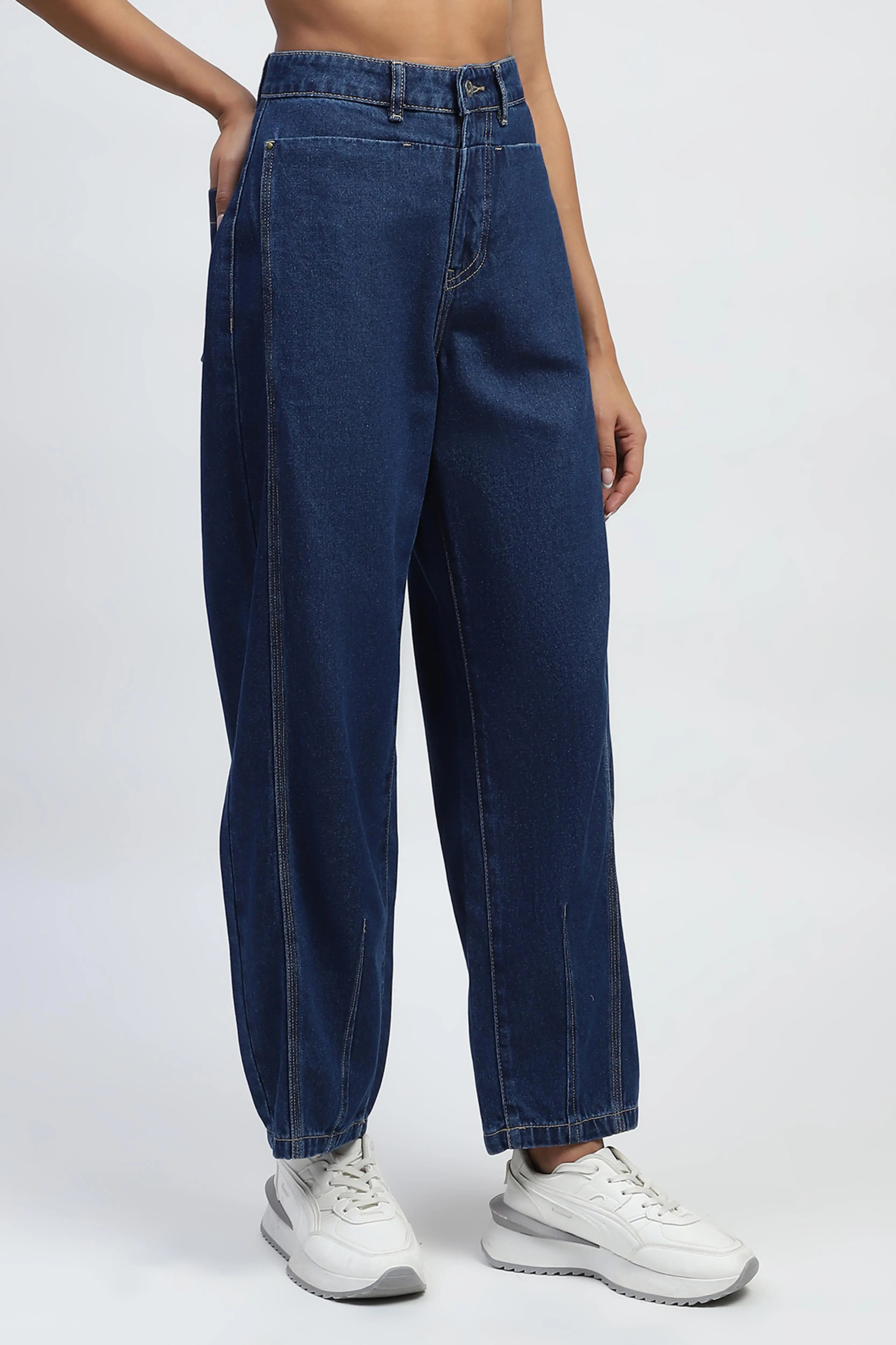 Blue Cotton Blend Boyfriend Jeans - Image 3