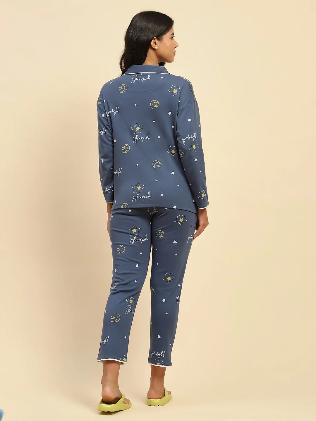 Blue Printed Cotton Blend Nightsuit - Image 13