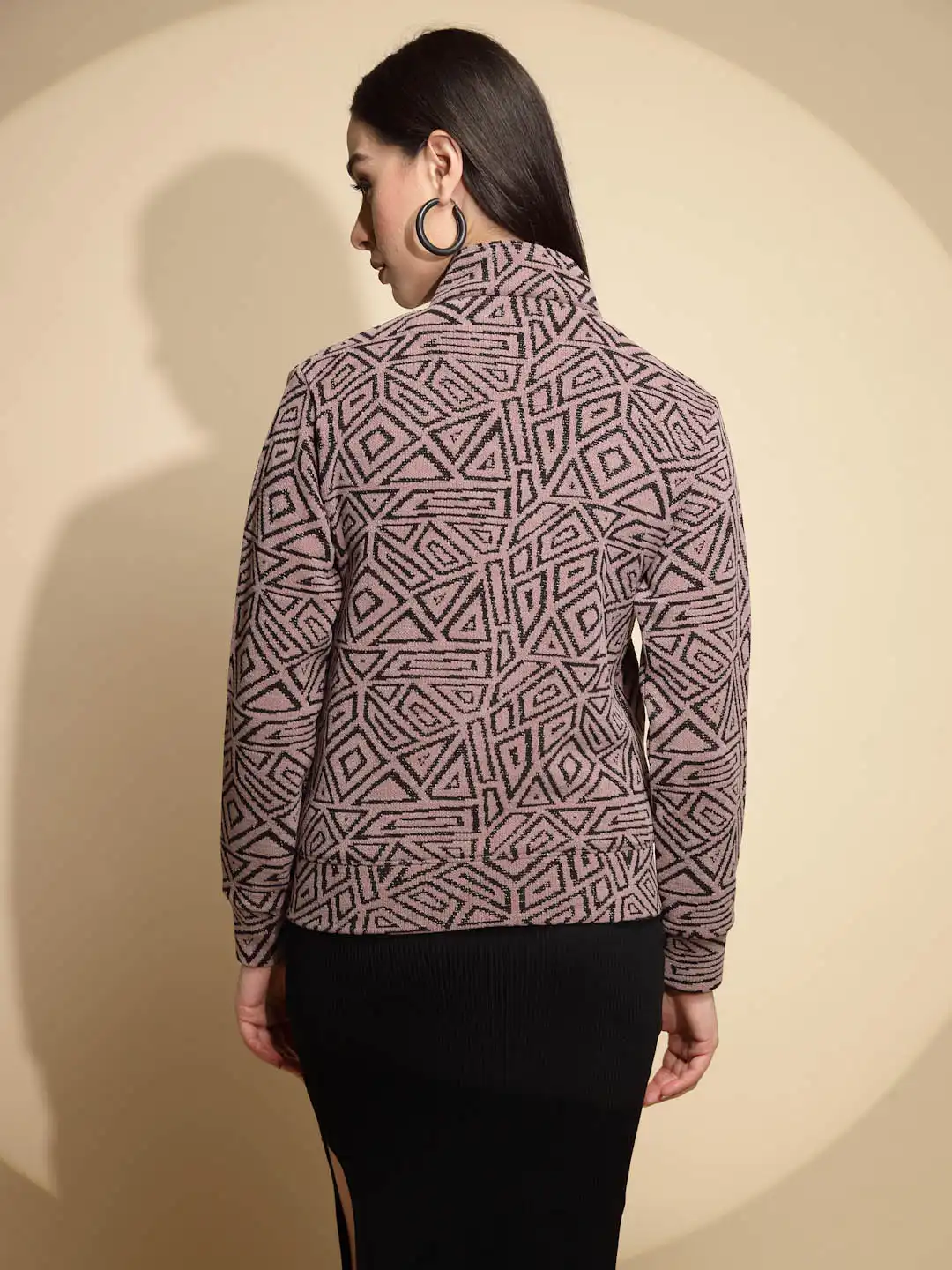 Brown Geometric Print Acrylic Sweatshirt - Image 12