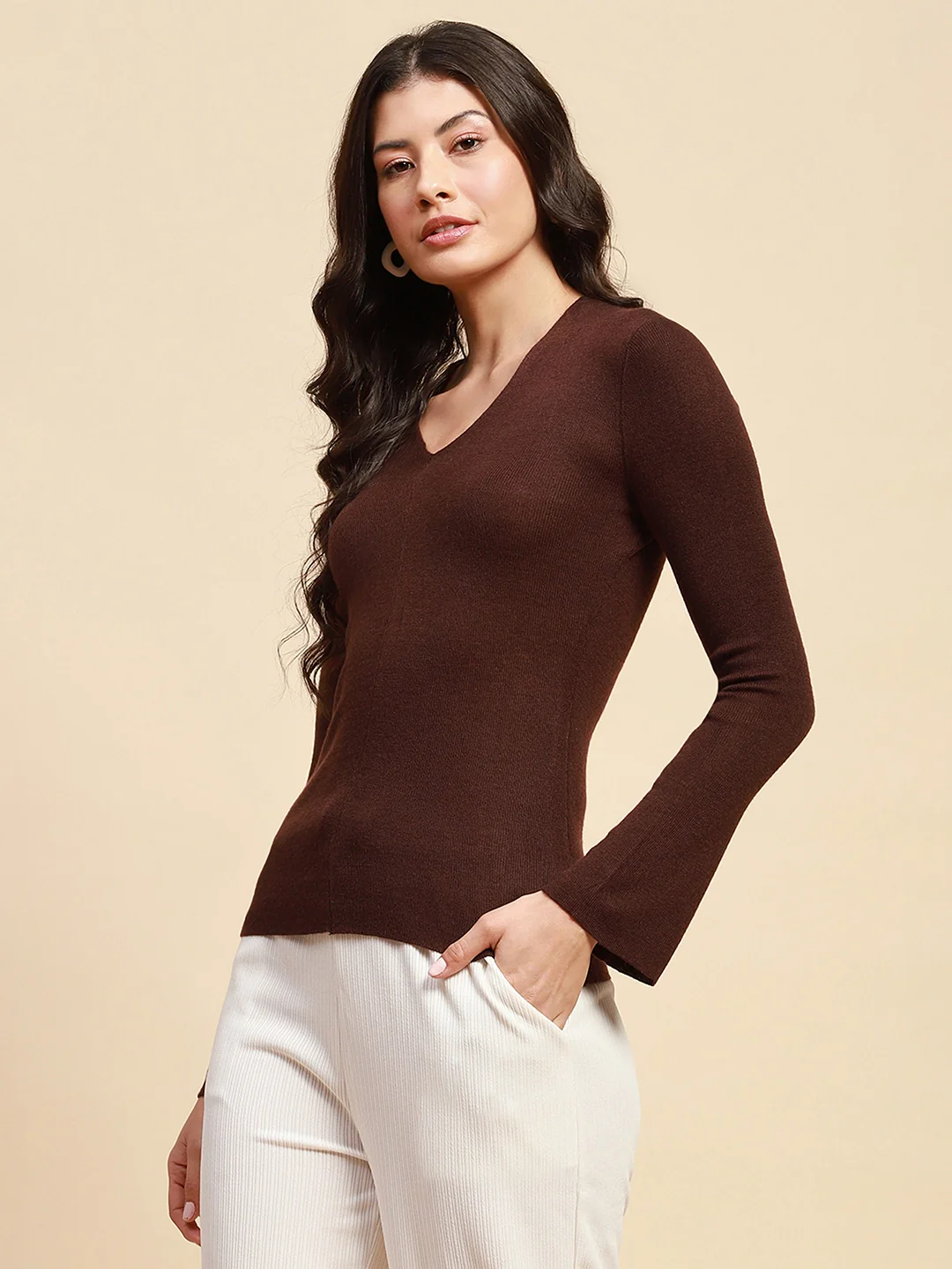 Brown Slim Fit Winter Top - Image 8
