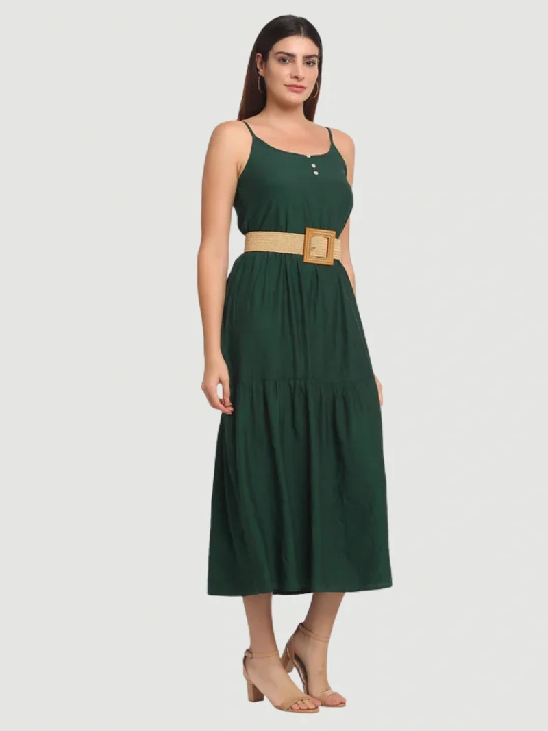 Dark Green Rayon Regular Fit Dress - Image 7