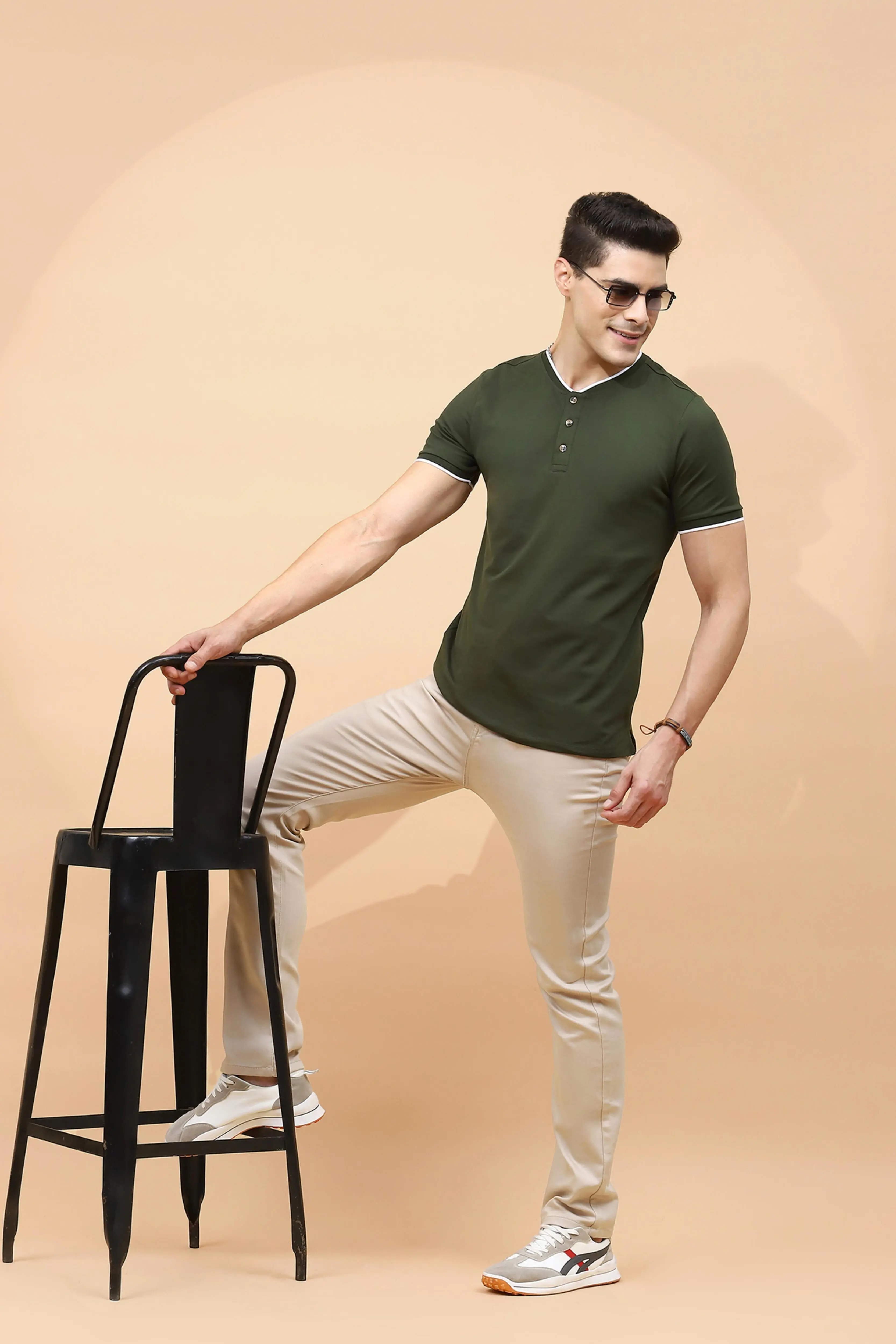 Olive Cotton Blend Regular Fit T-Shirt - Image 7
