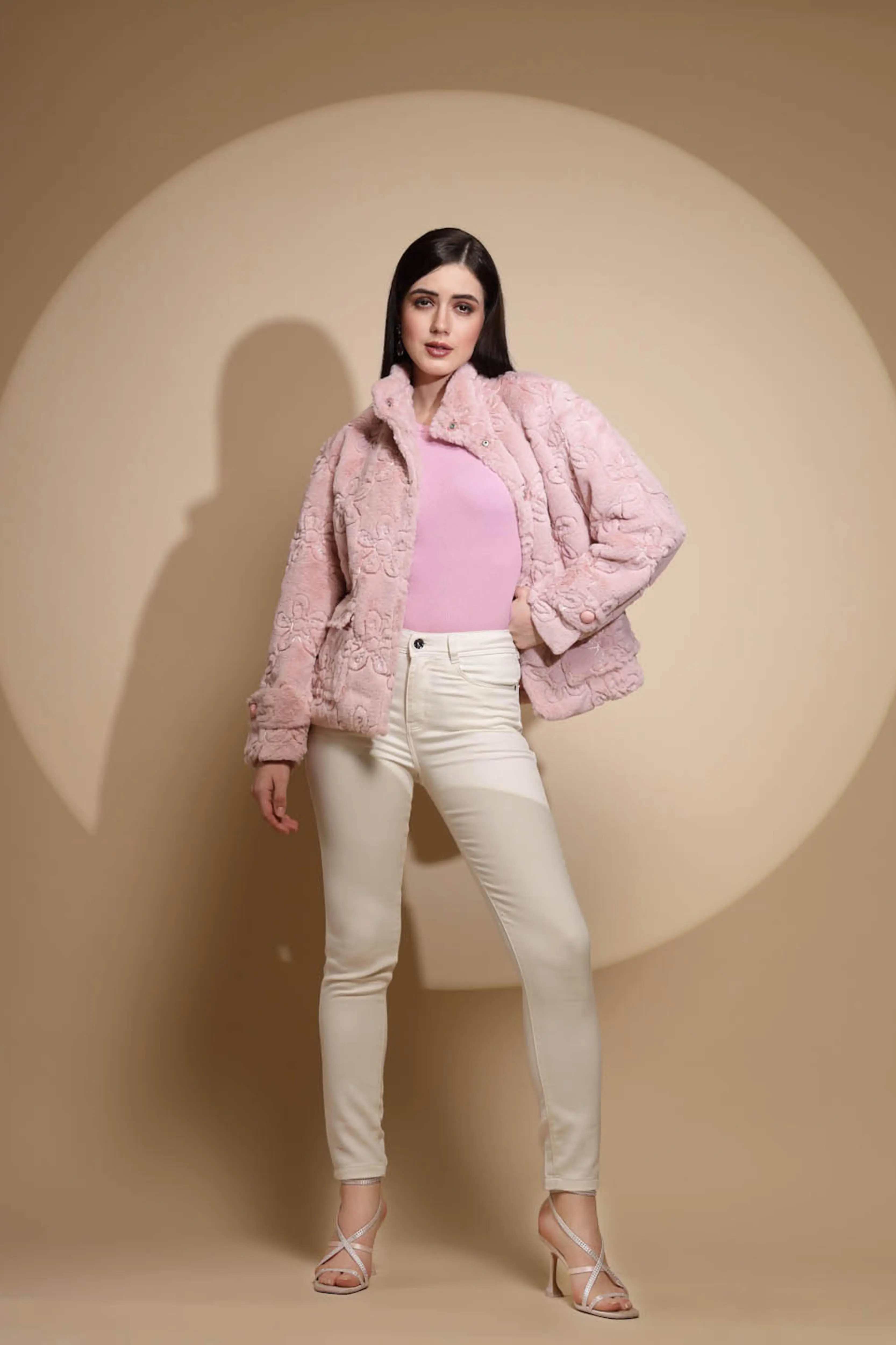 Pink Embroidered Woolen Jacket - Image 6