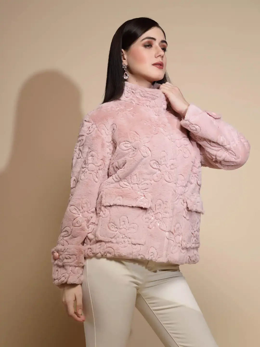 Pink Embroidered Woolen Jacket - Image 9