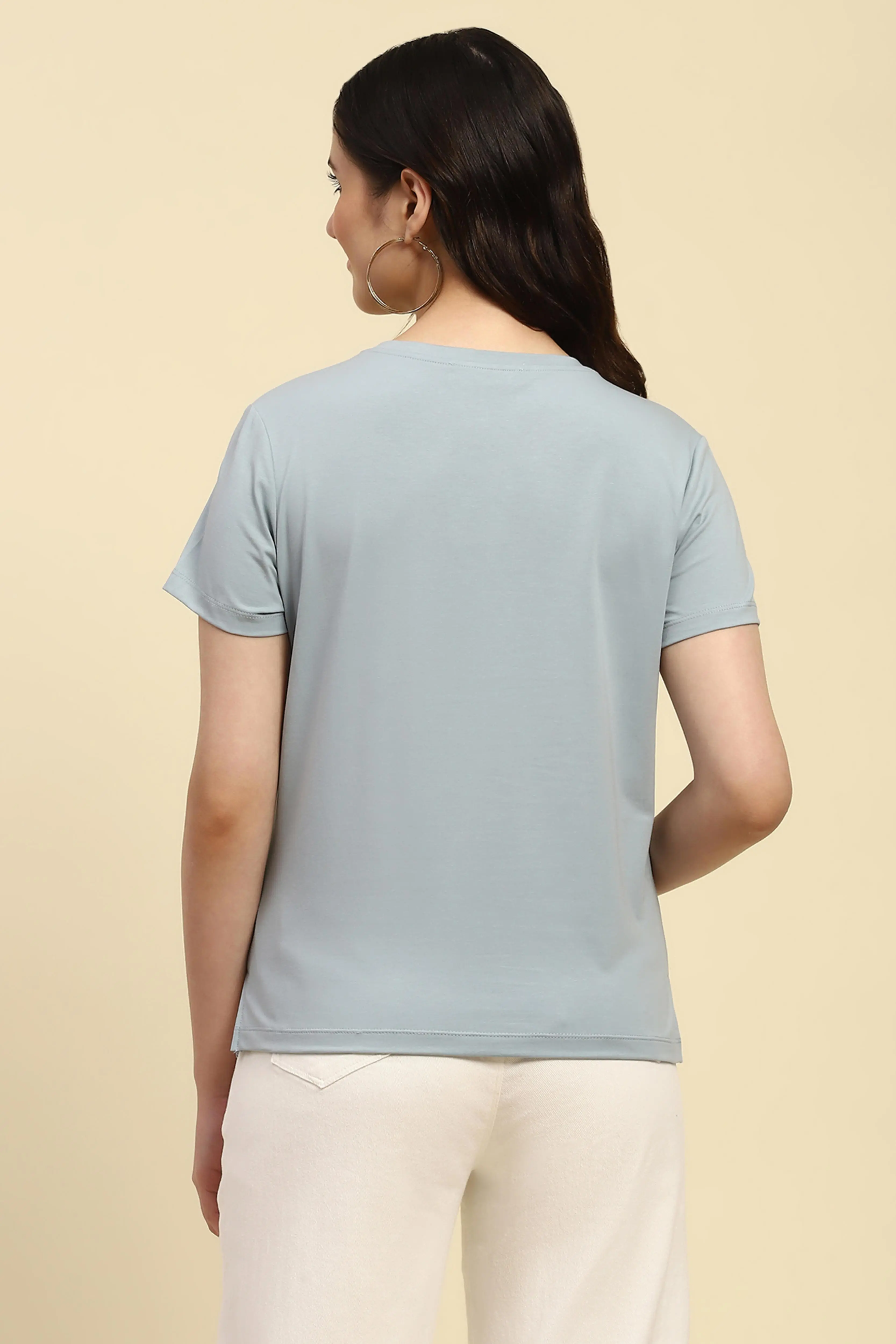 Dusty Blue Cotton Embroidered Top - Image 4