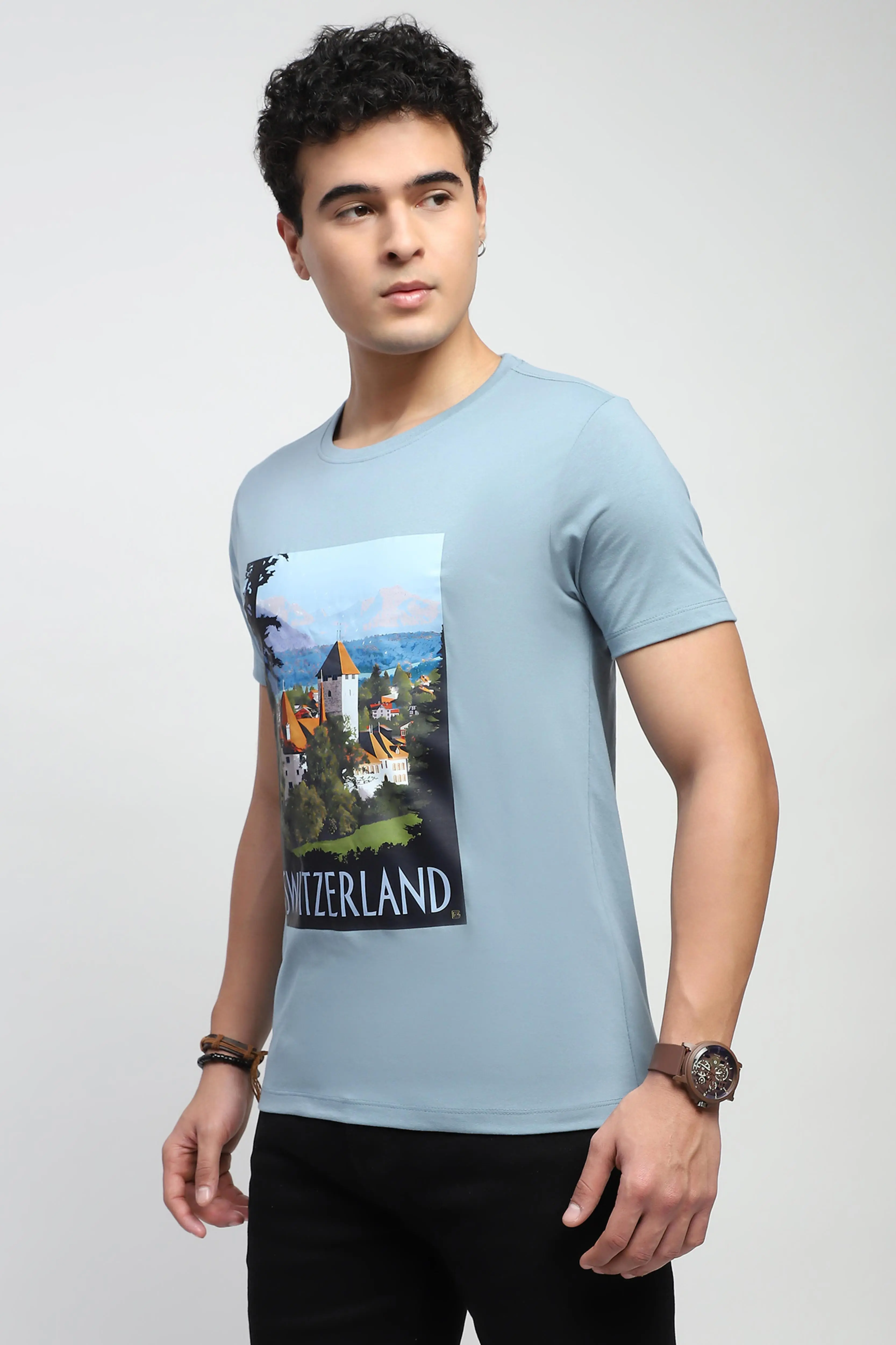 Blue Graphic Cotton T-Shirt - Image 2