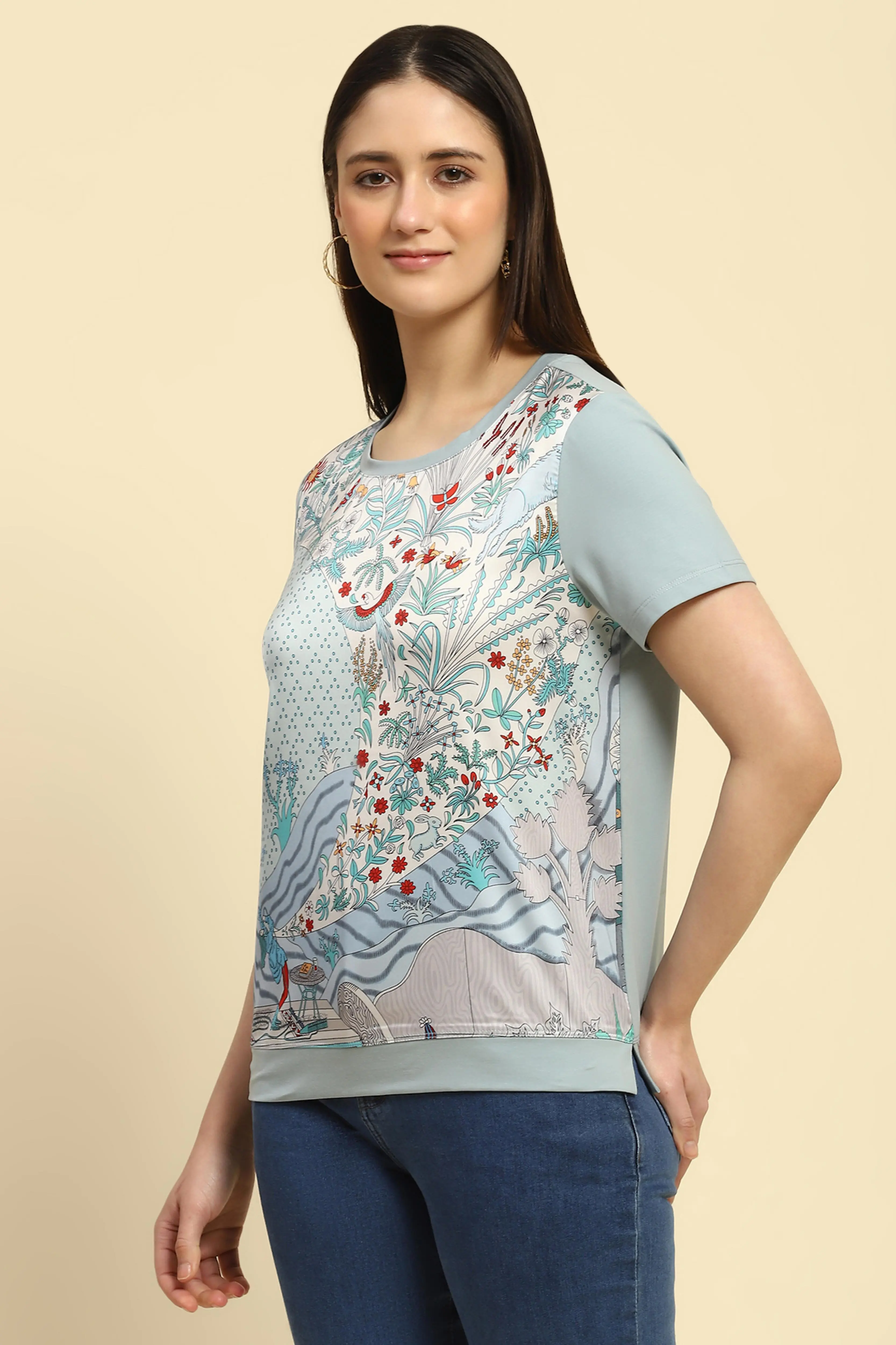 Dusty Blue Graphic Cotton Top - Image 2