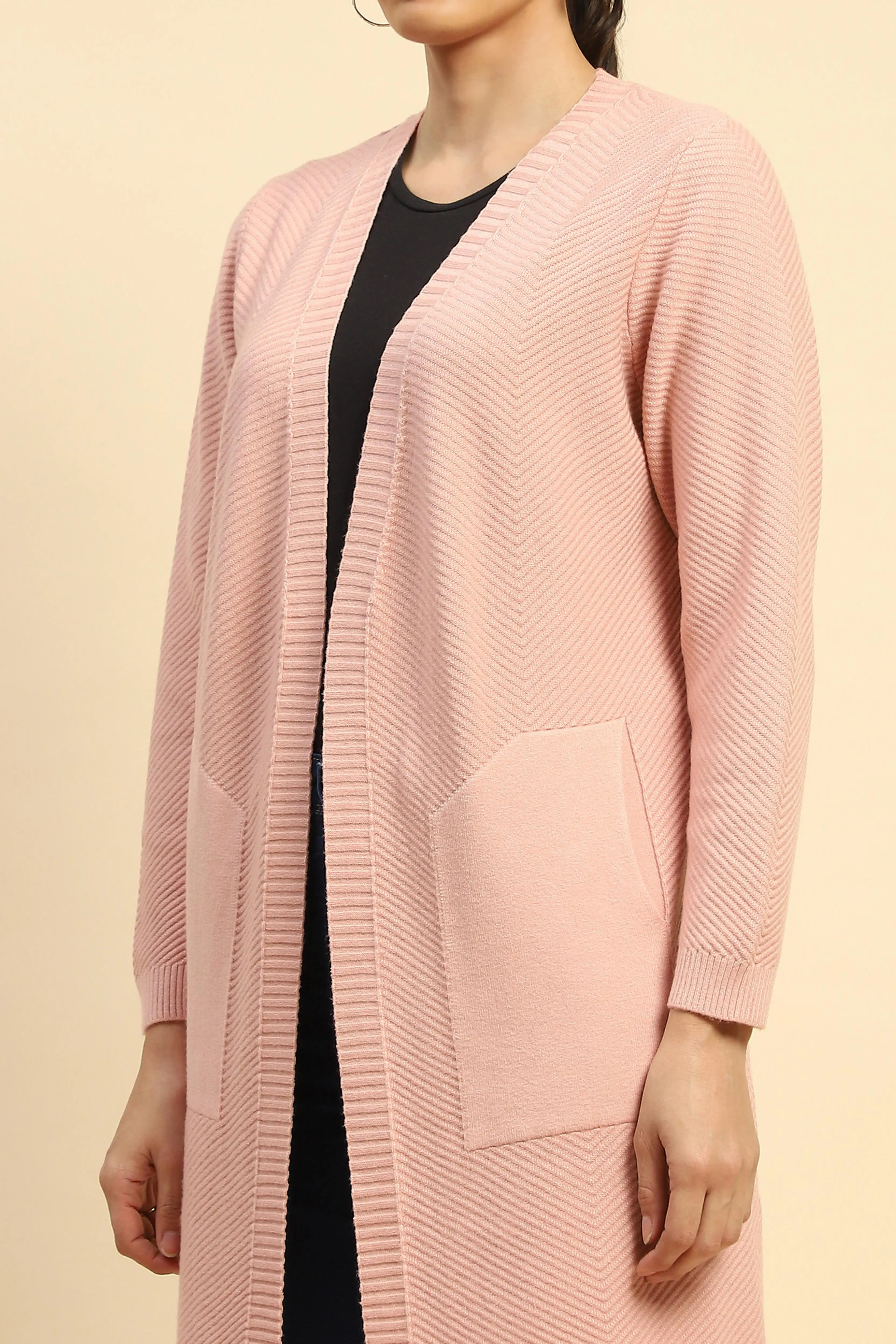 Pink Viscose Loose Fit Winter Shrug - Image 5