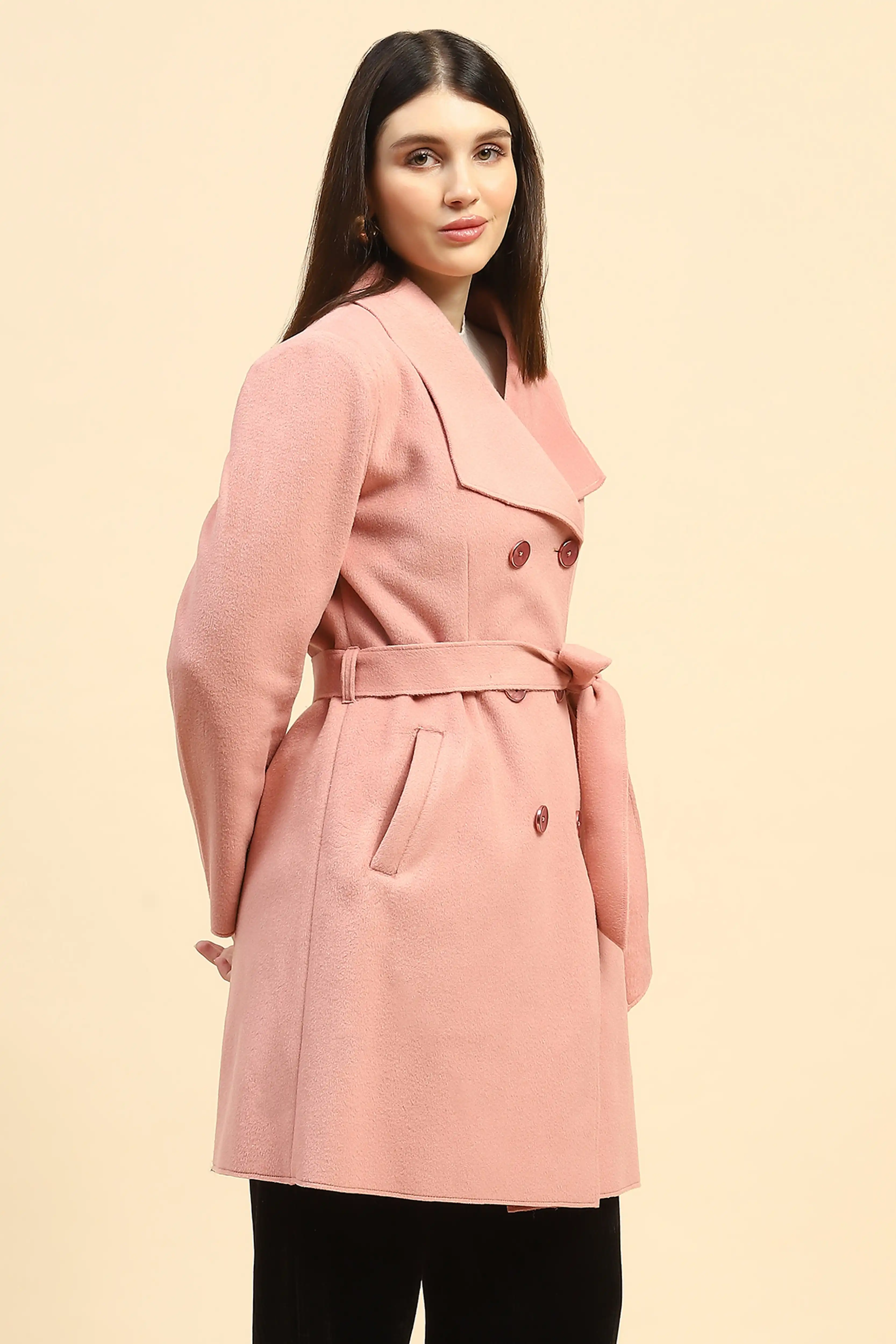 Pink Solid Viscose Coat - Image 3