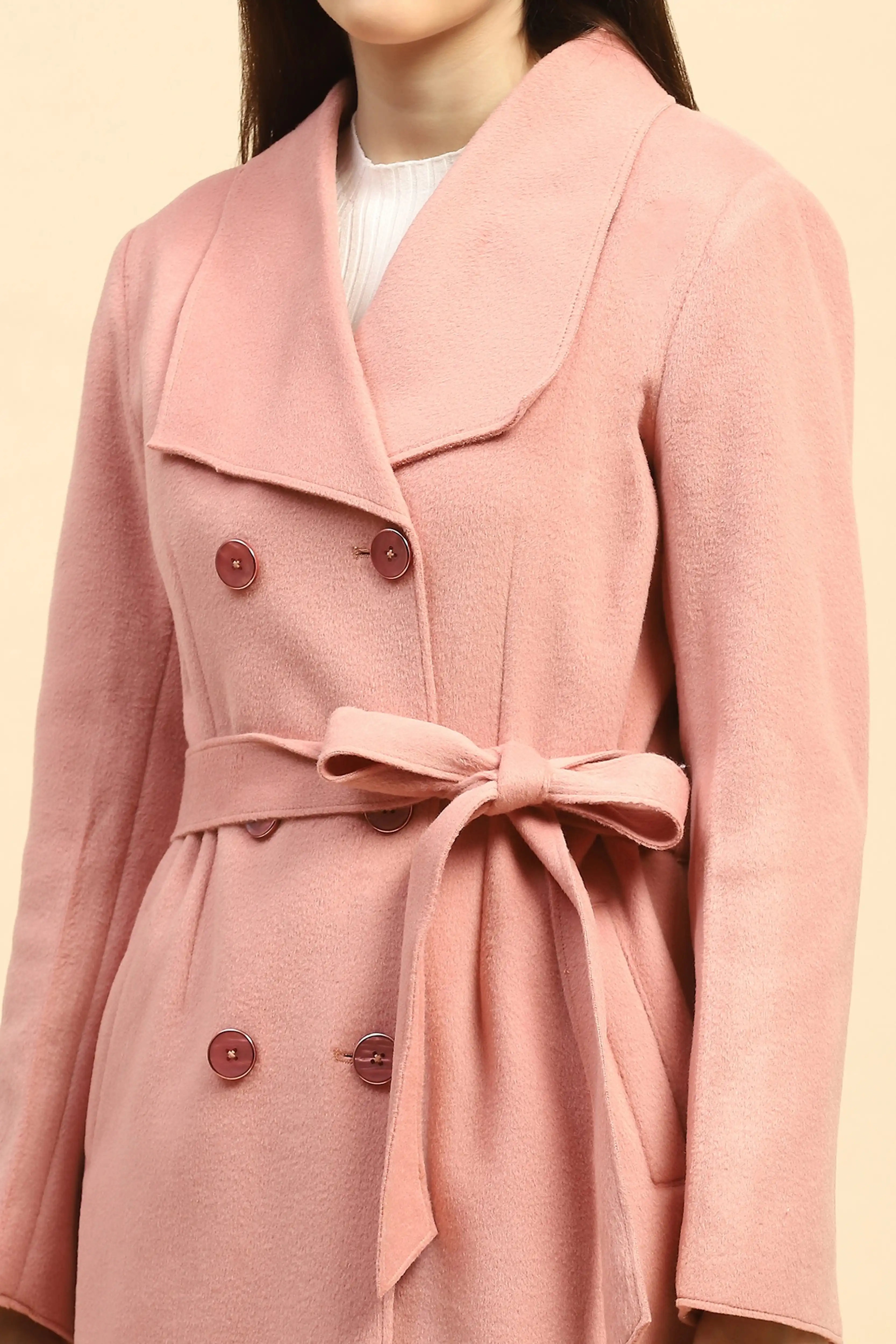 Pink Solid Viscose Coat - Image 5