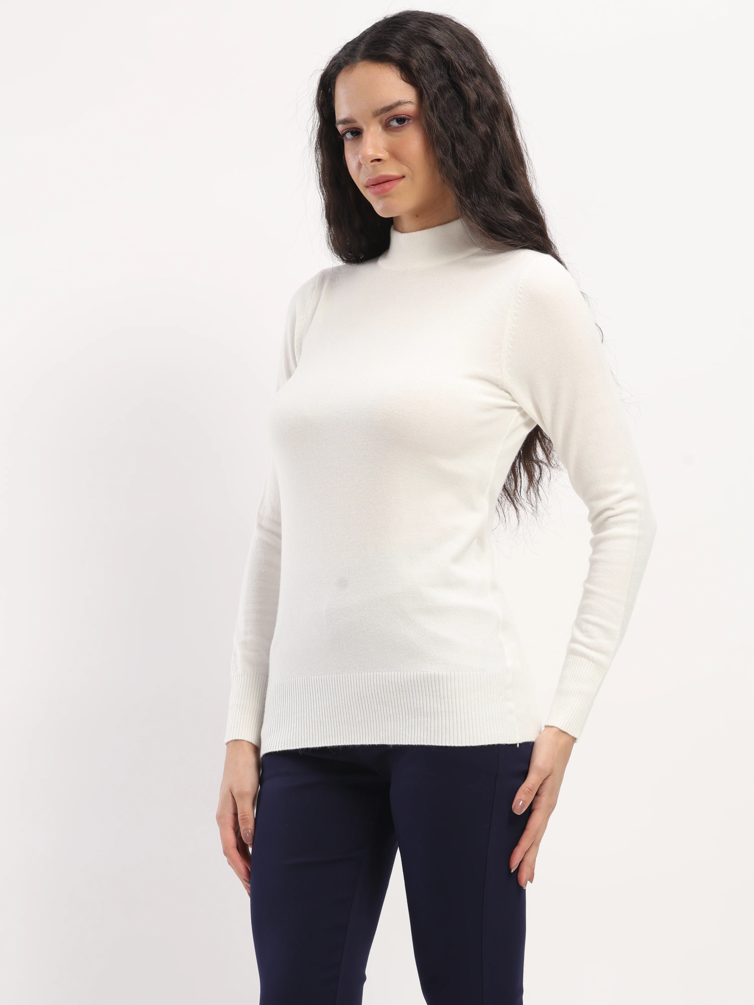 Ecru Turtle Neck Slim Skivvy Pullover - Image 11