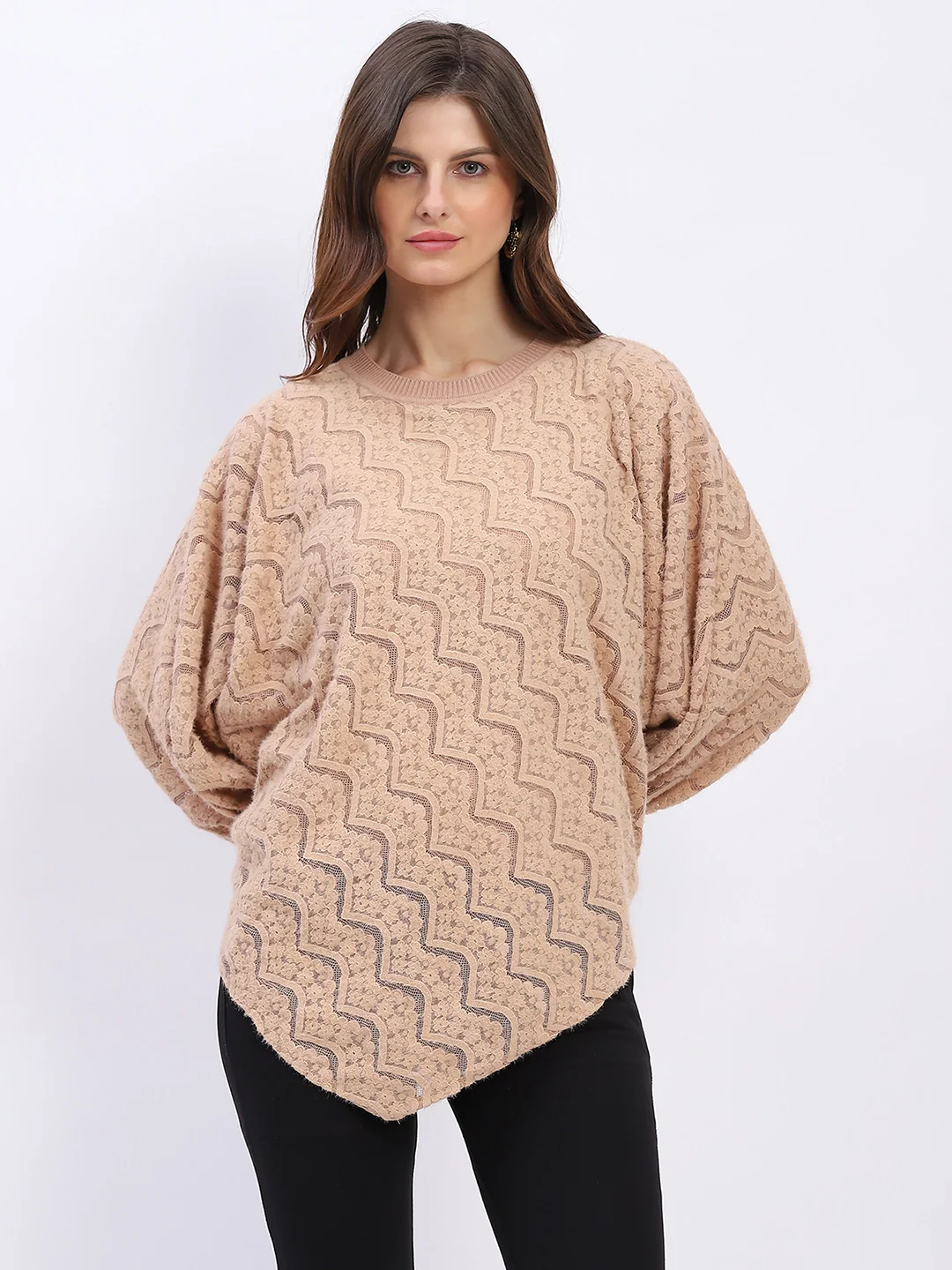 Elegant Lace-Textured Knit Poncho - Image 8