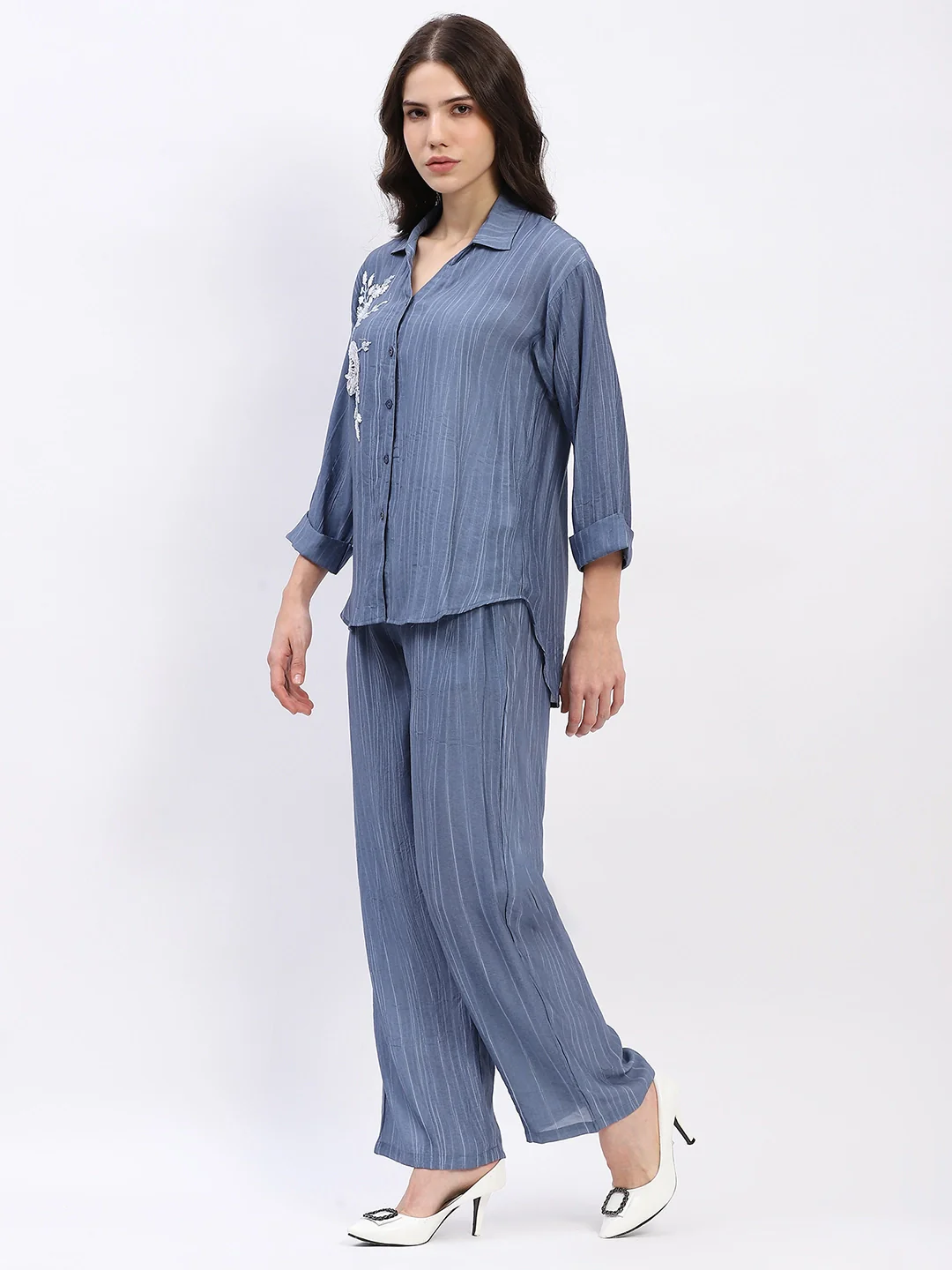 Embellished Striped Viscose Co-ord Set - Image 4