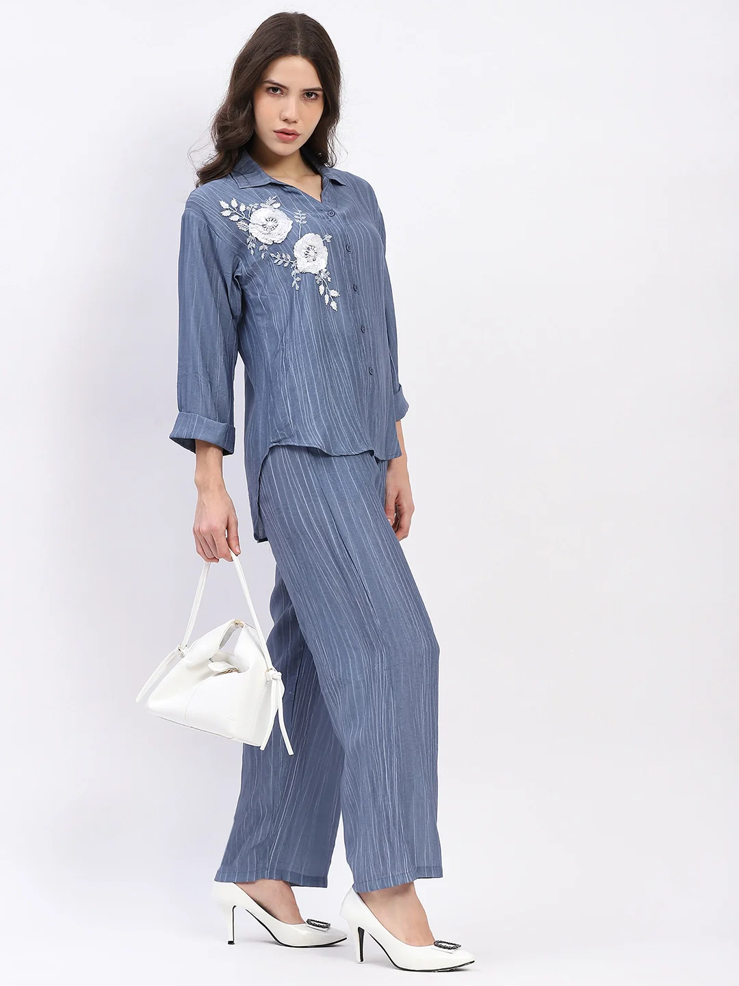Embellished Striped Viscose Co-ord Set - Image 8