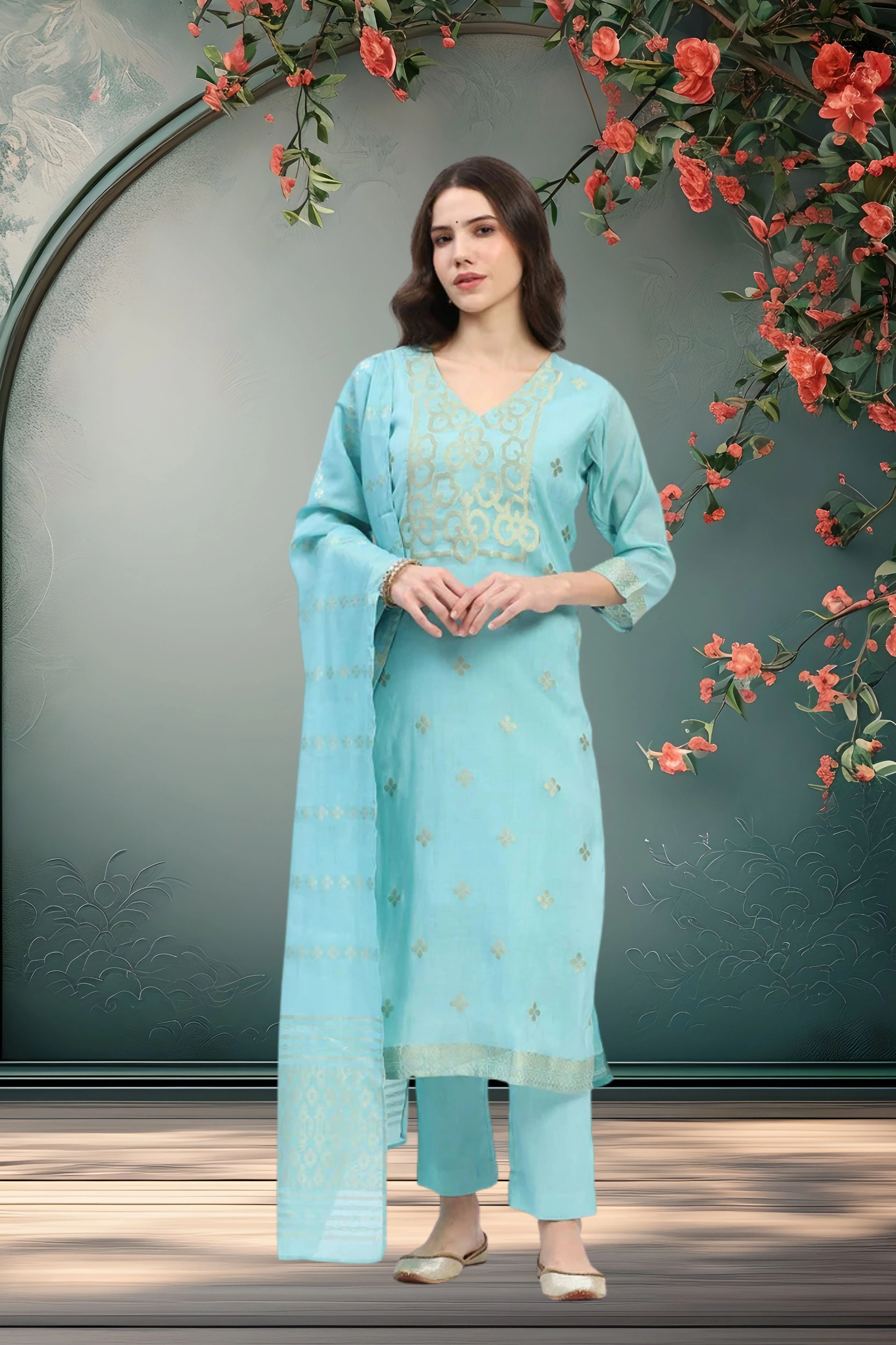 Ethnic Motif Chanderi Suit Set