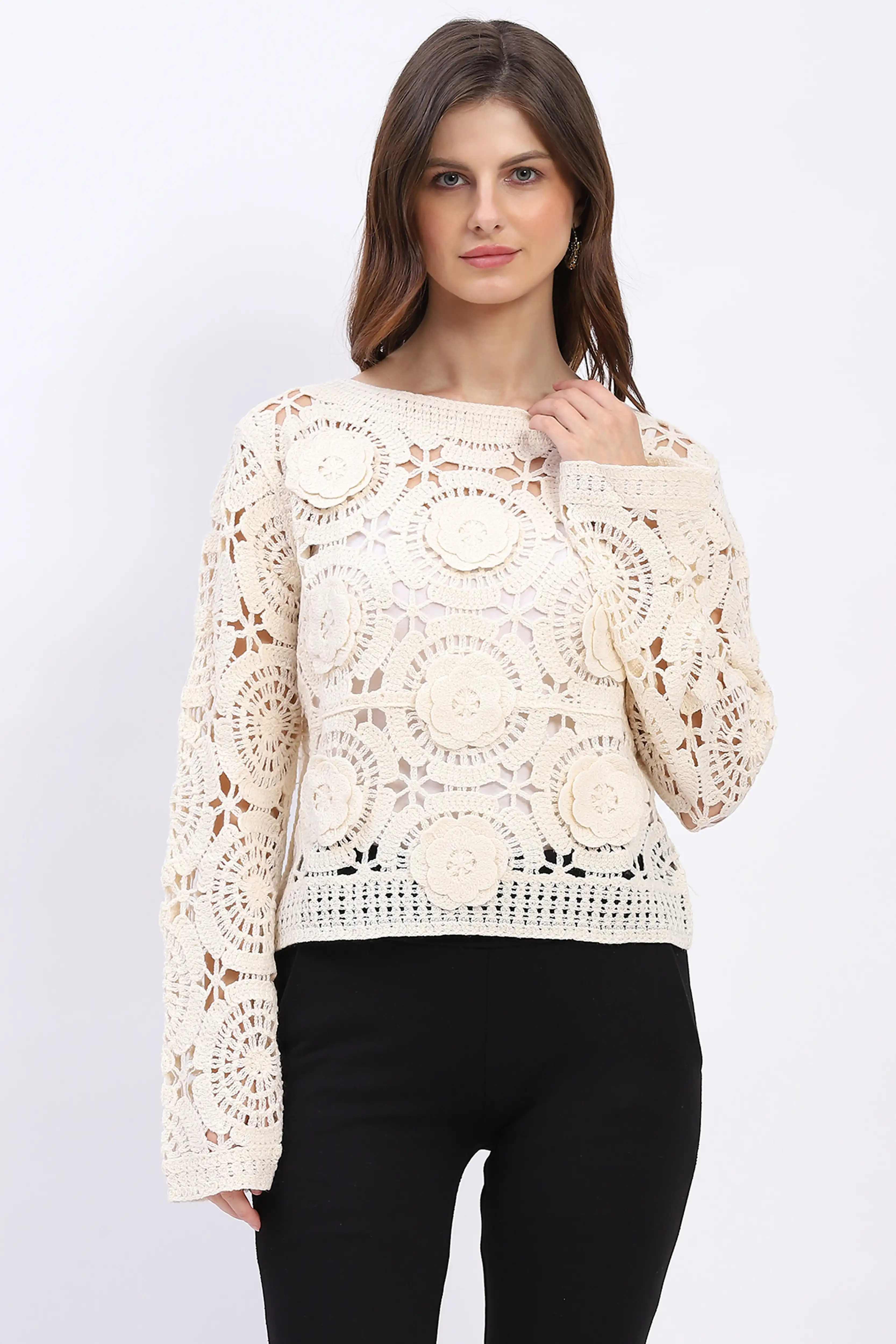 Floral Crochet Woven Top - Image 2
