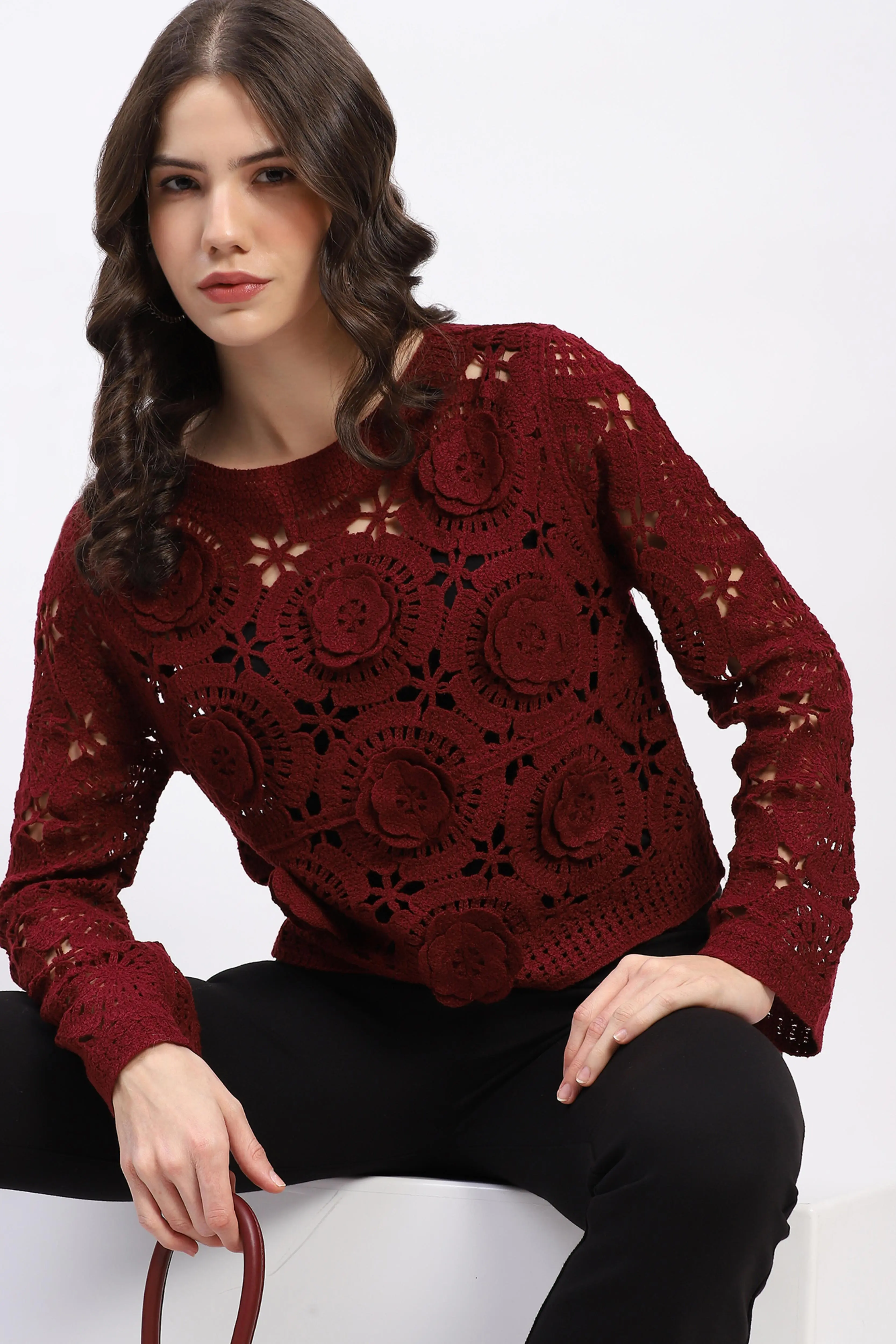 Floral Crochet Woven Top - Image 2
