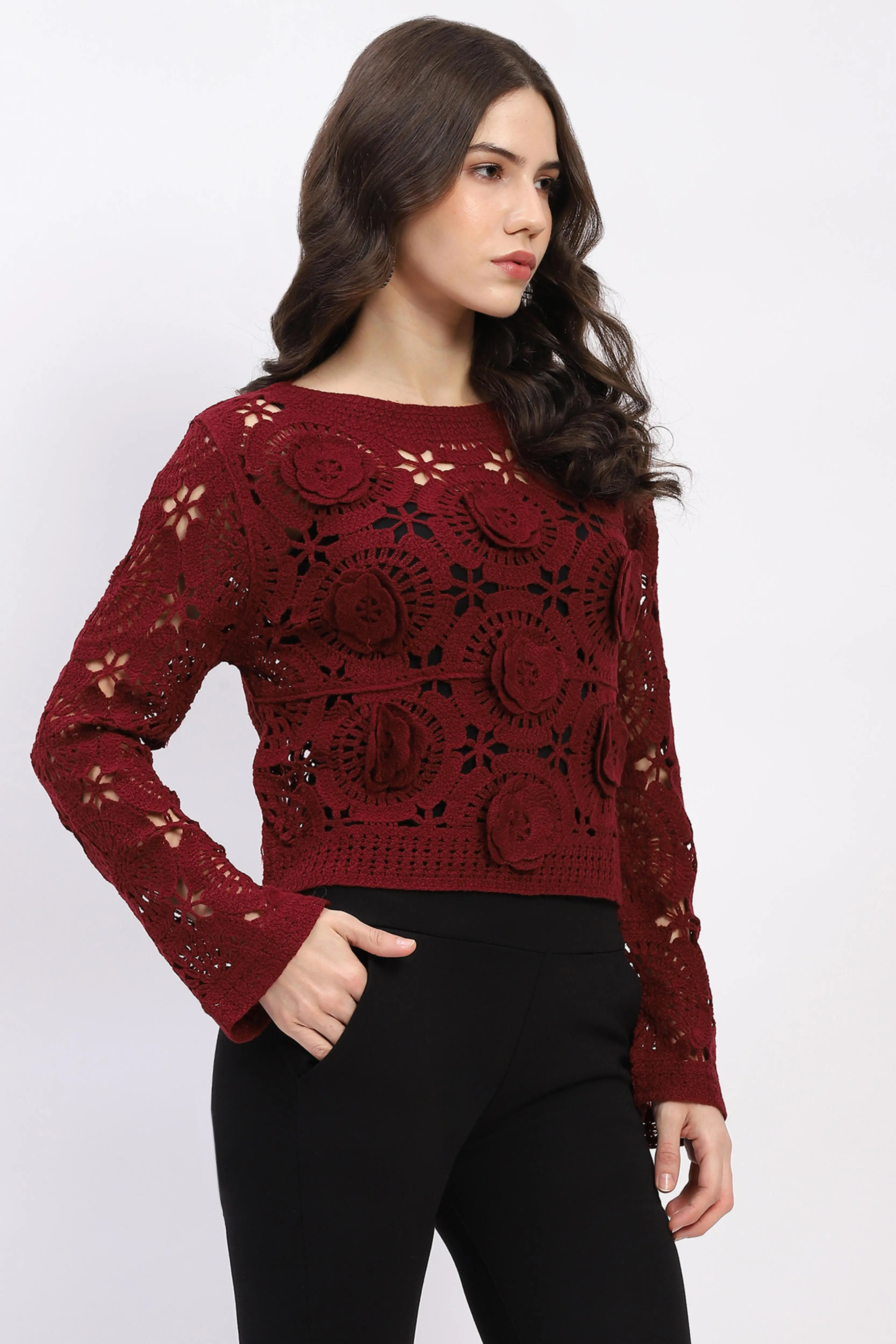 Floral Crochet Woven Top - Image 5
