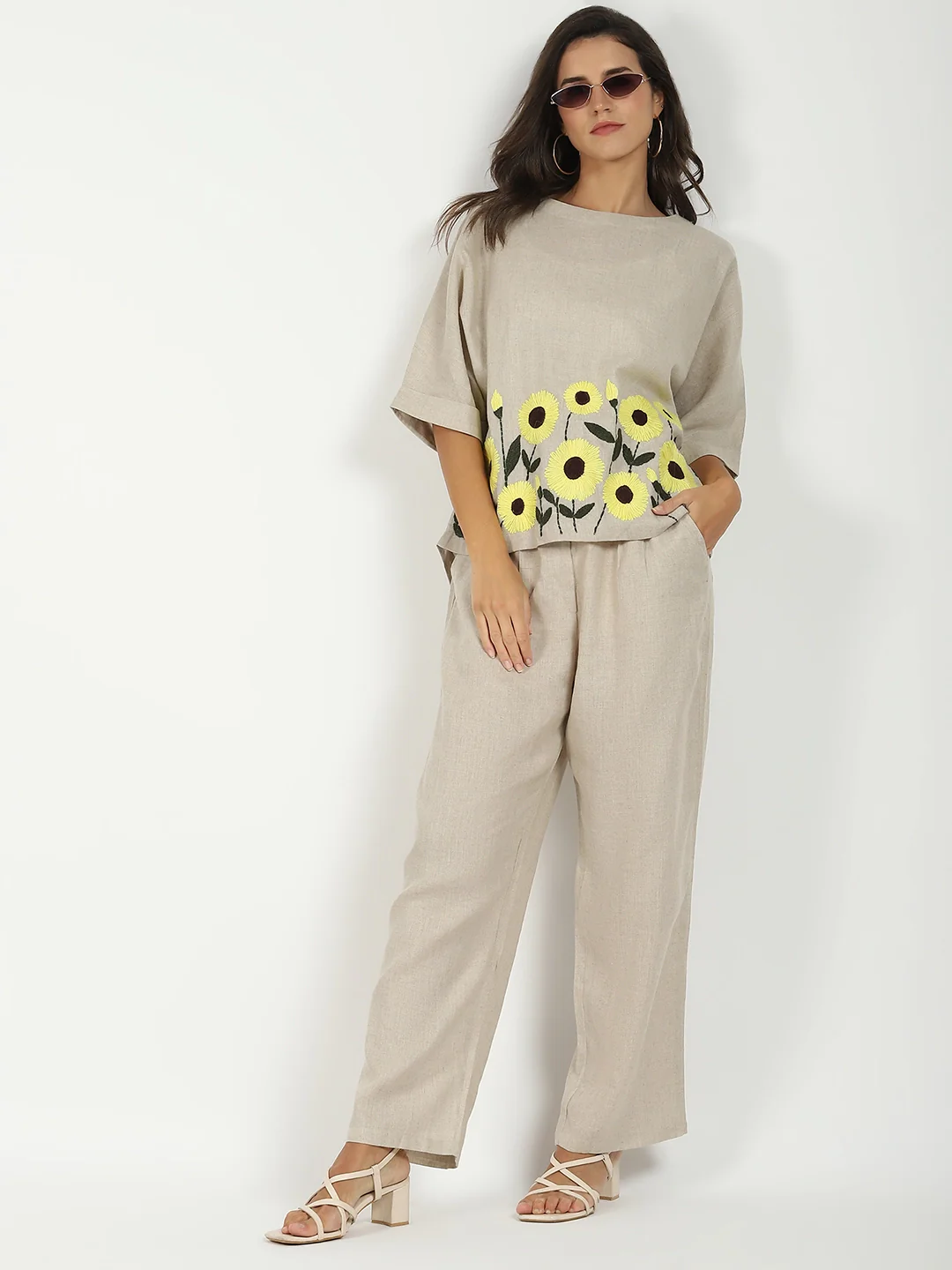 Floral Embroidered Linen Loose Top - Image 14