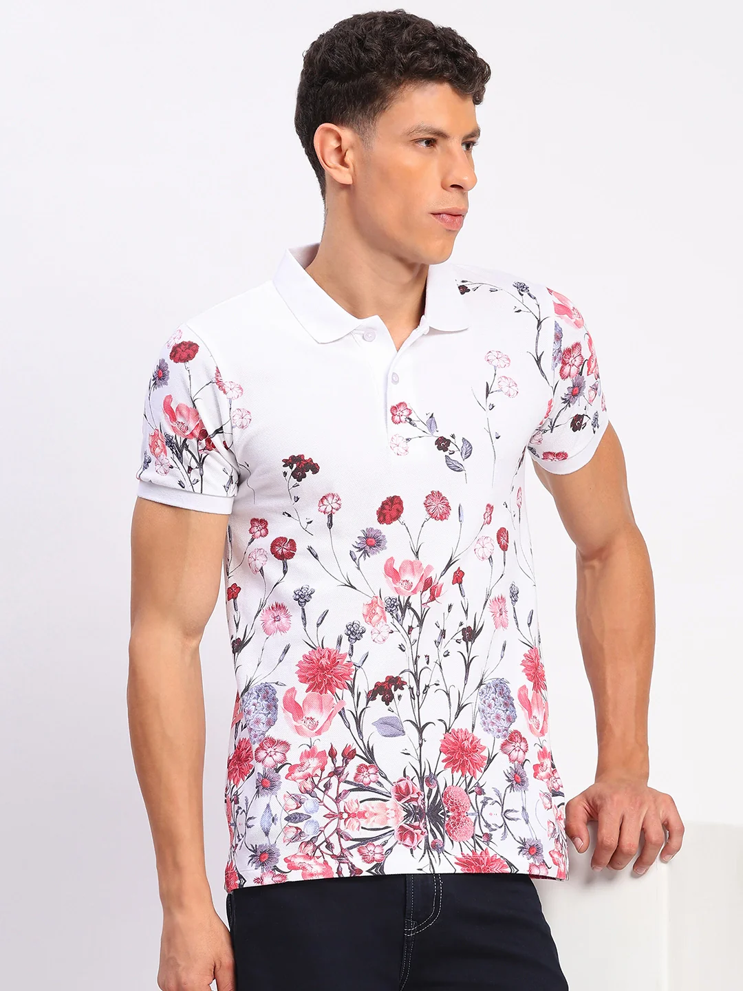 Floral Print 100% Cotton Polo T-Shirt - Image 11