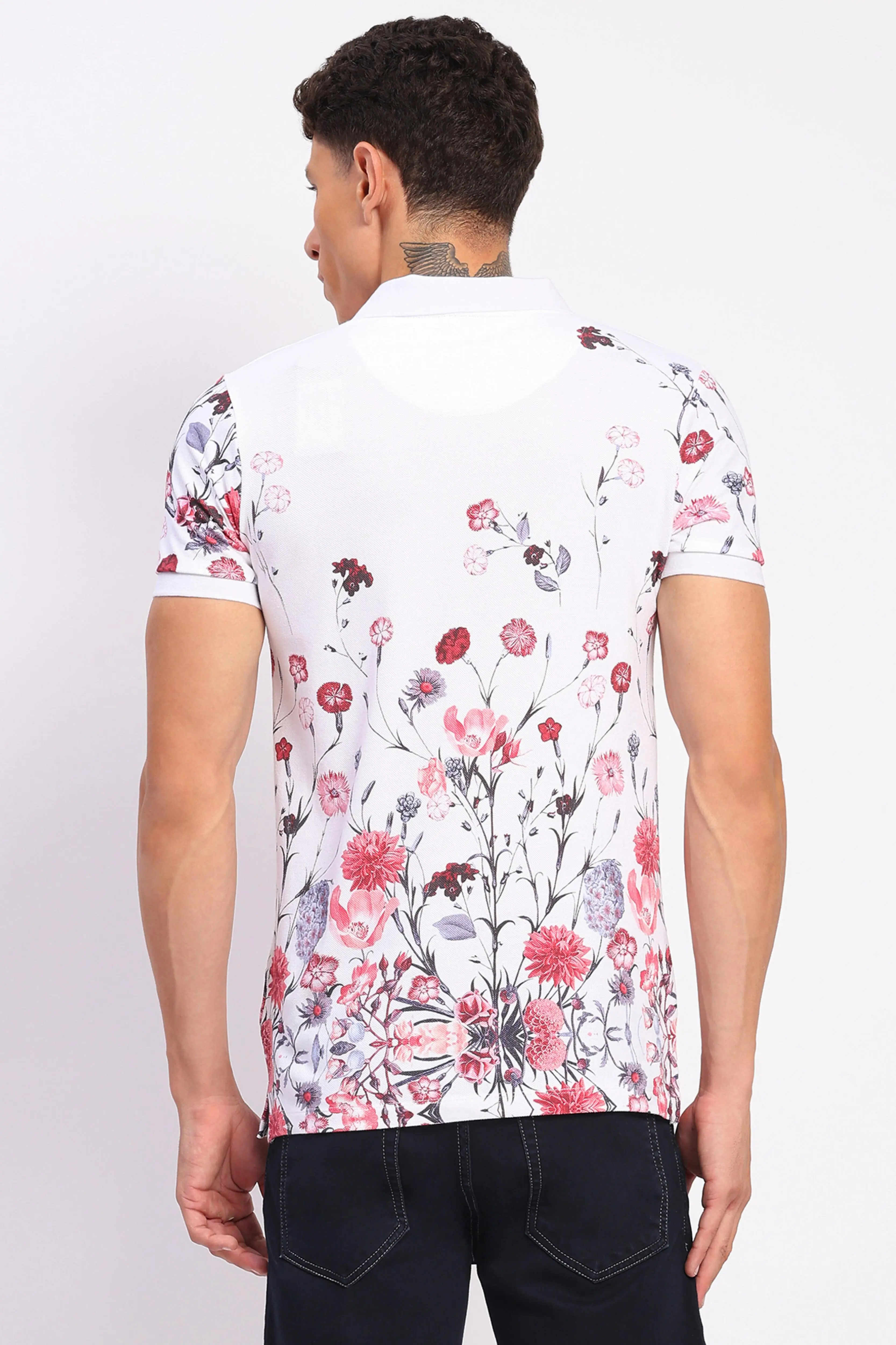 Floral Print 100% Cotton Polo T-Shirt - Image 4