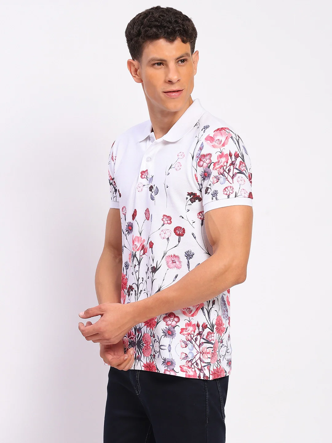 Floral Print 100% Cotton Polo T-Shirt - Image 8
