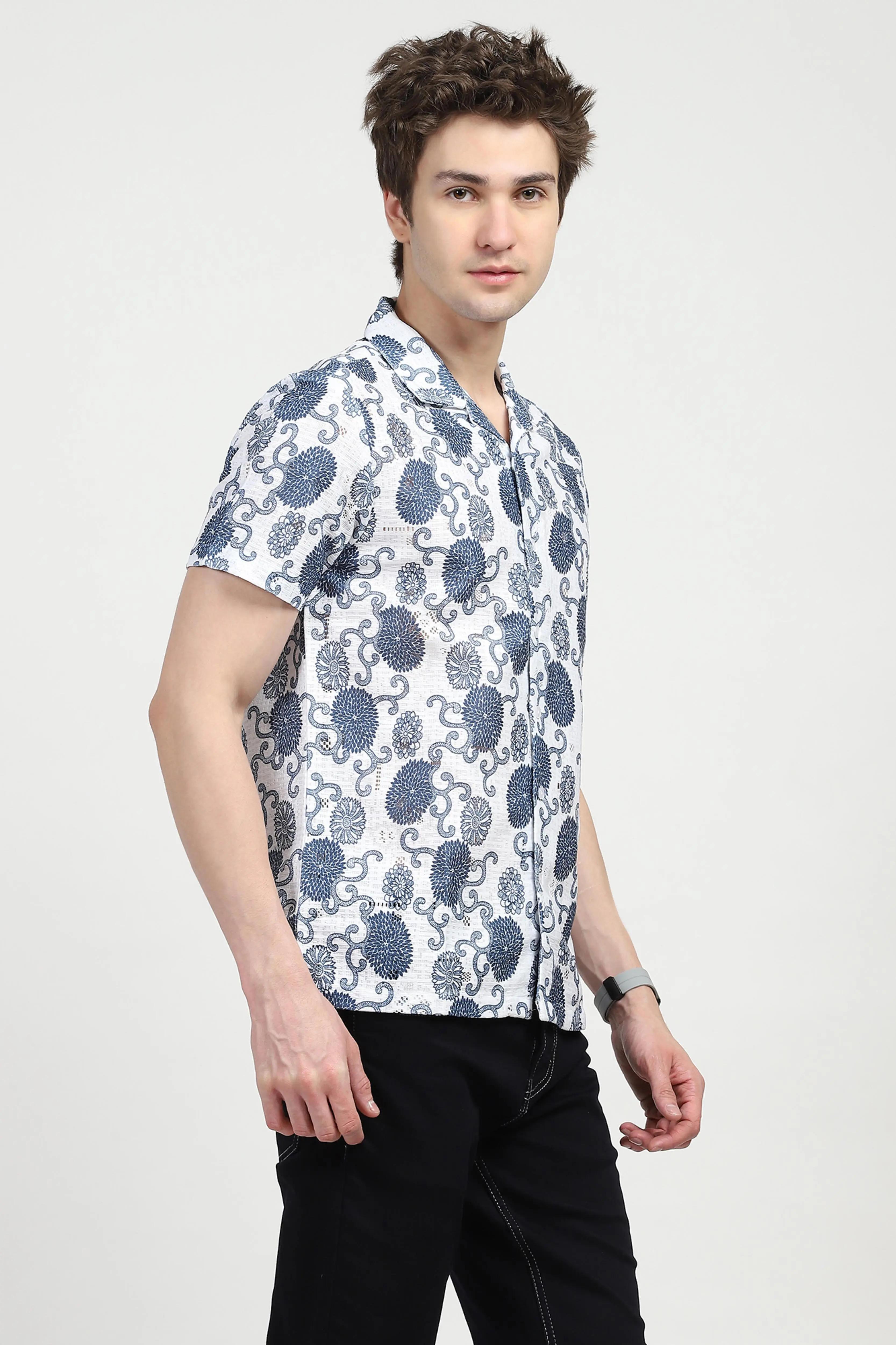 Blue Floral Print Shirt - Image 4
