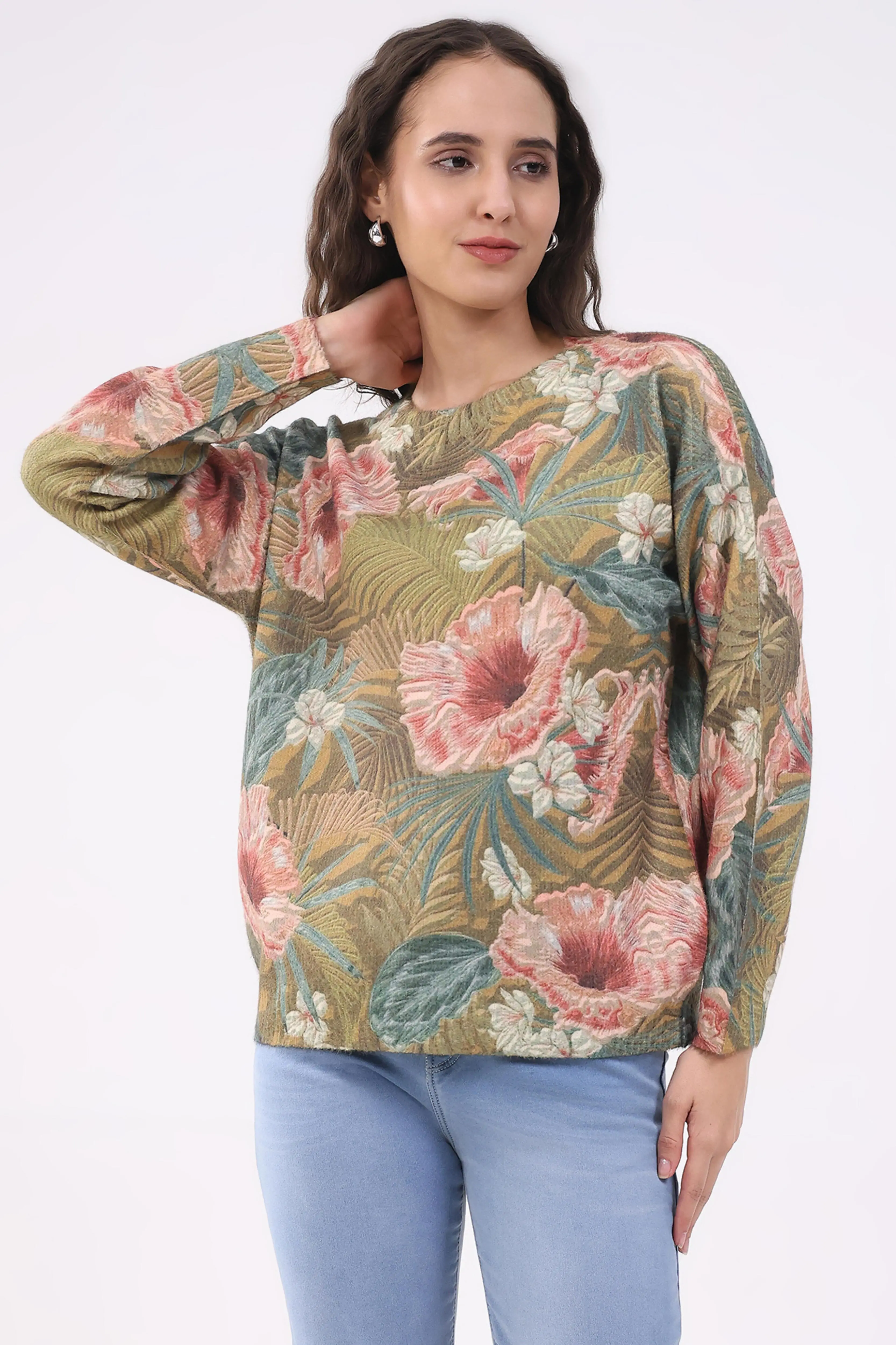 Floral Relaxed Fit Winter Pullover