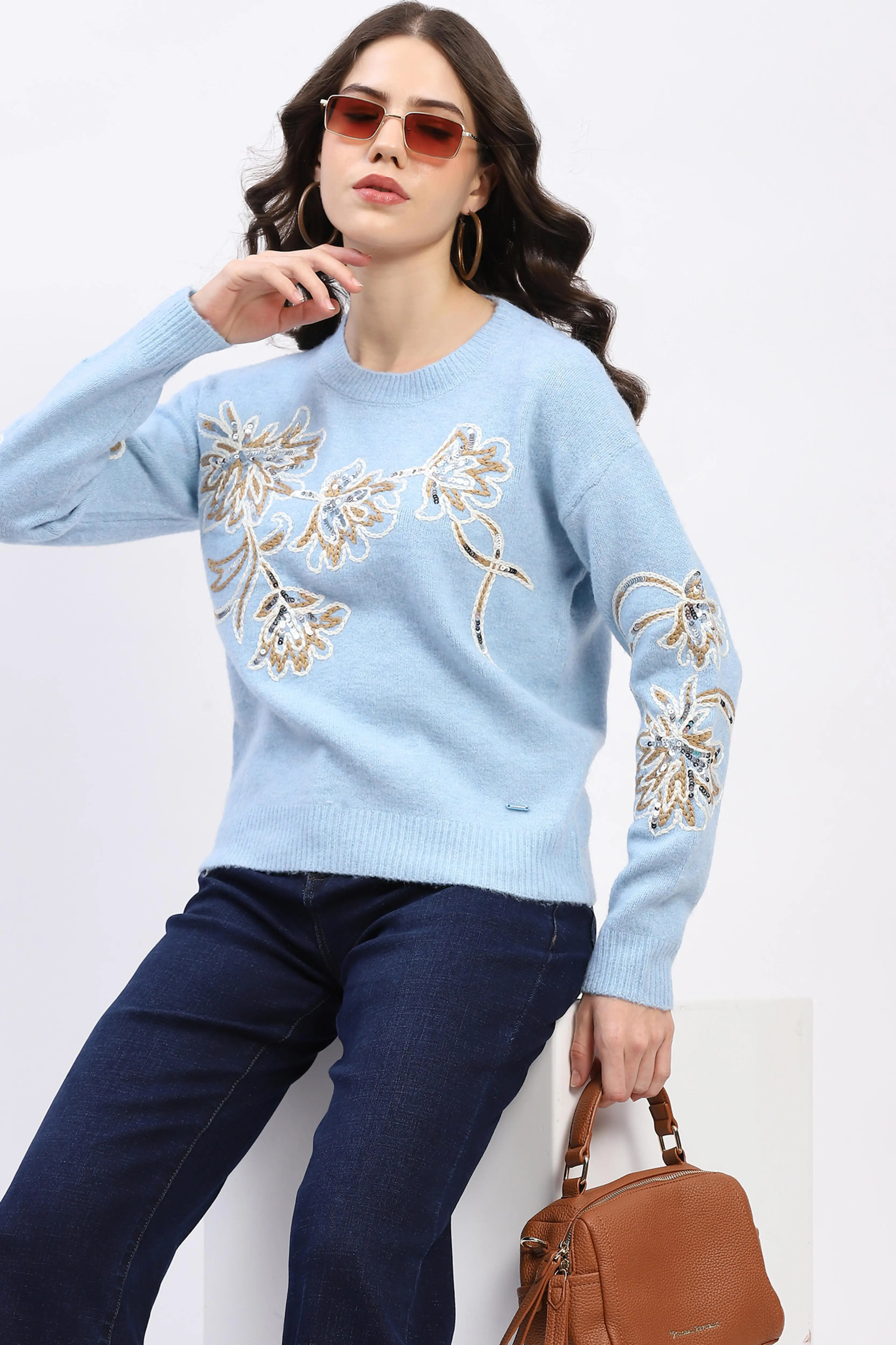 Floral Sequin Embroidered Pullover