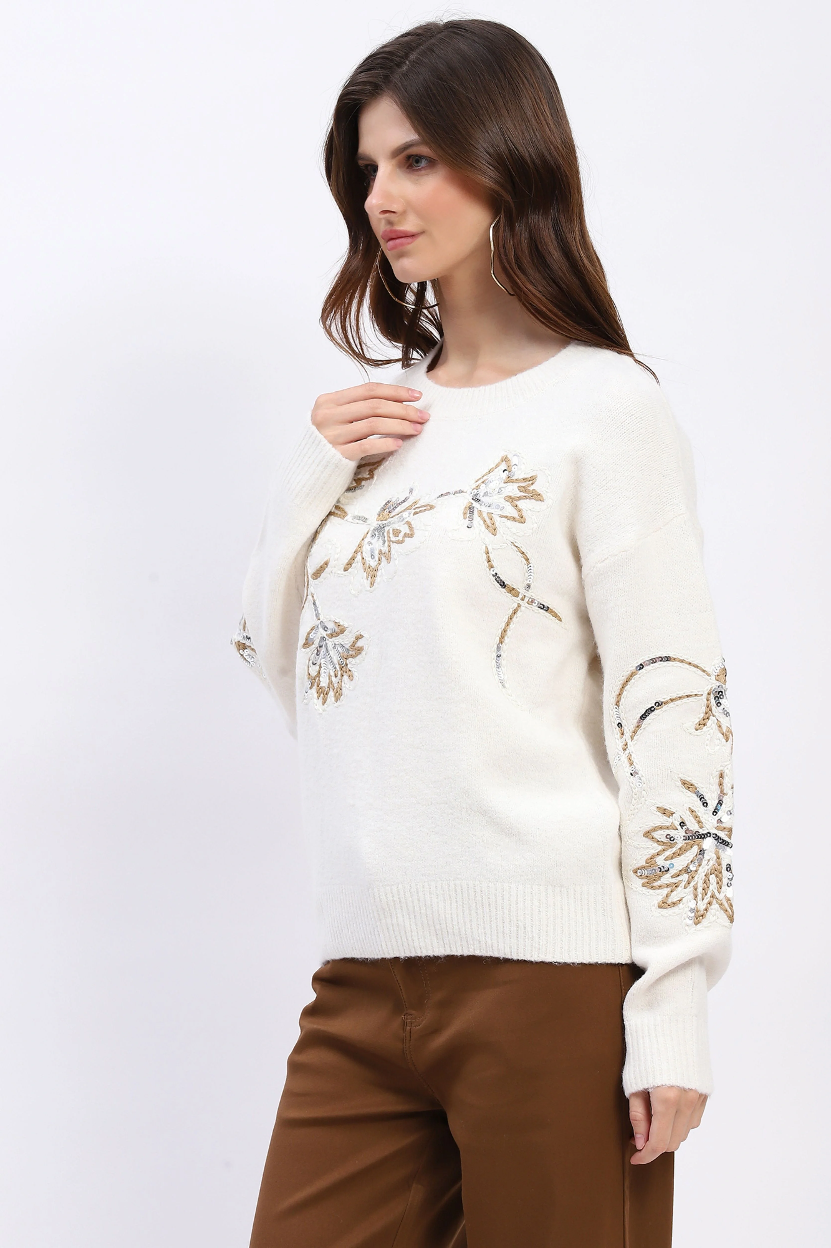 Floral Sequin Embroidered Pullover - Image 4