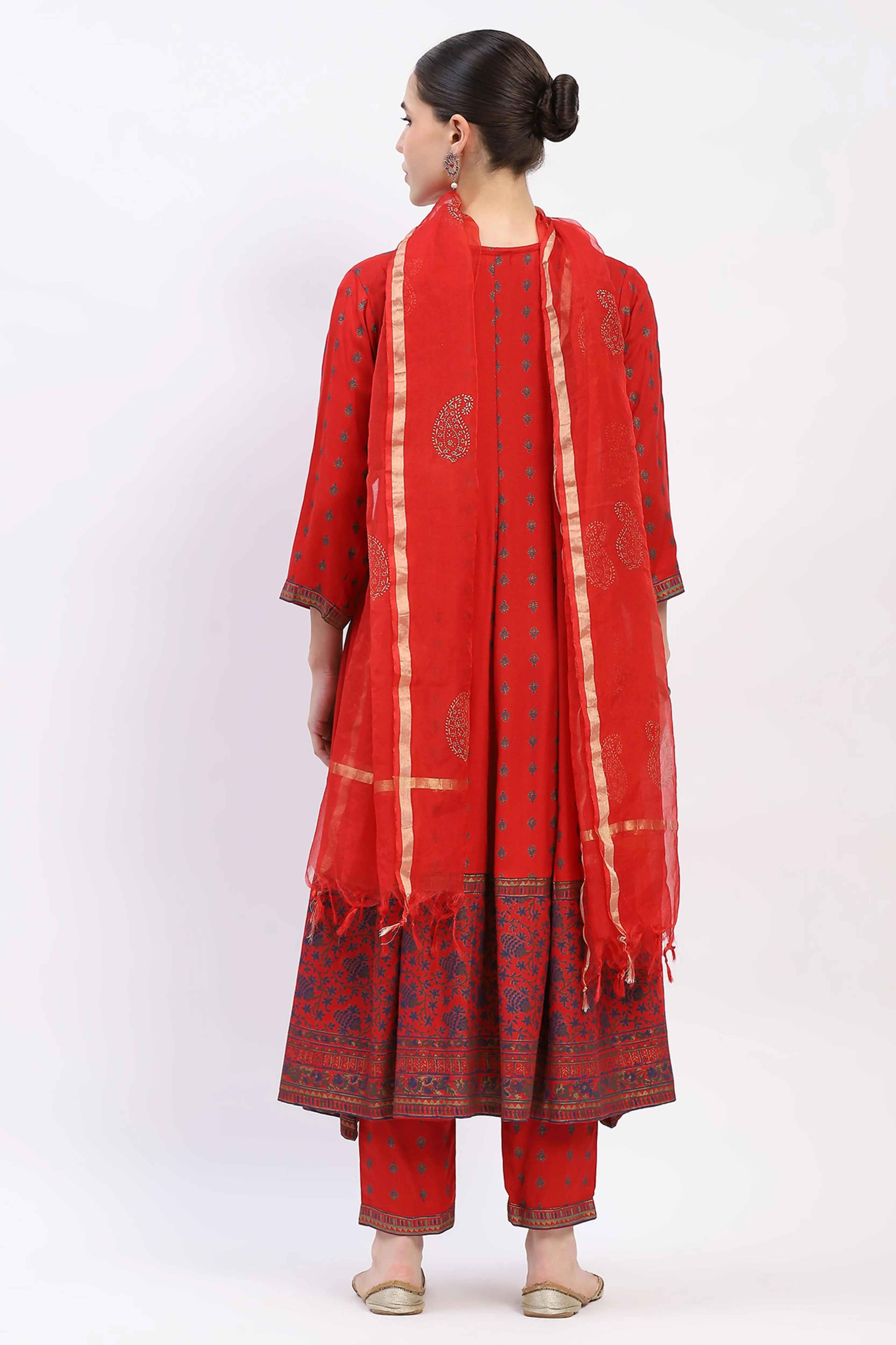 Foil-Printed Muslin Anarkali Suit Set - Image 5