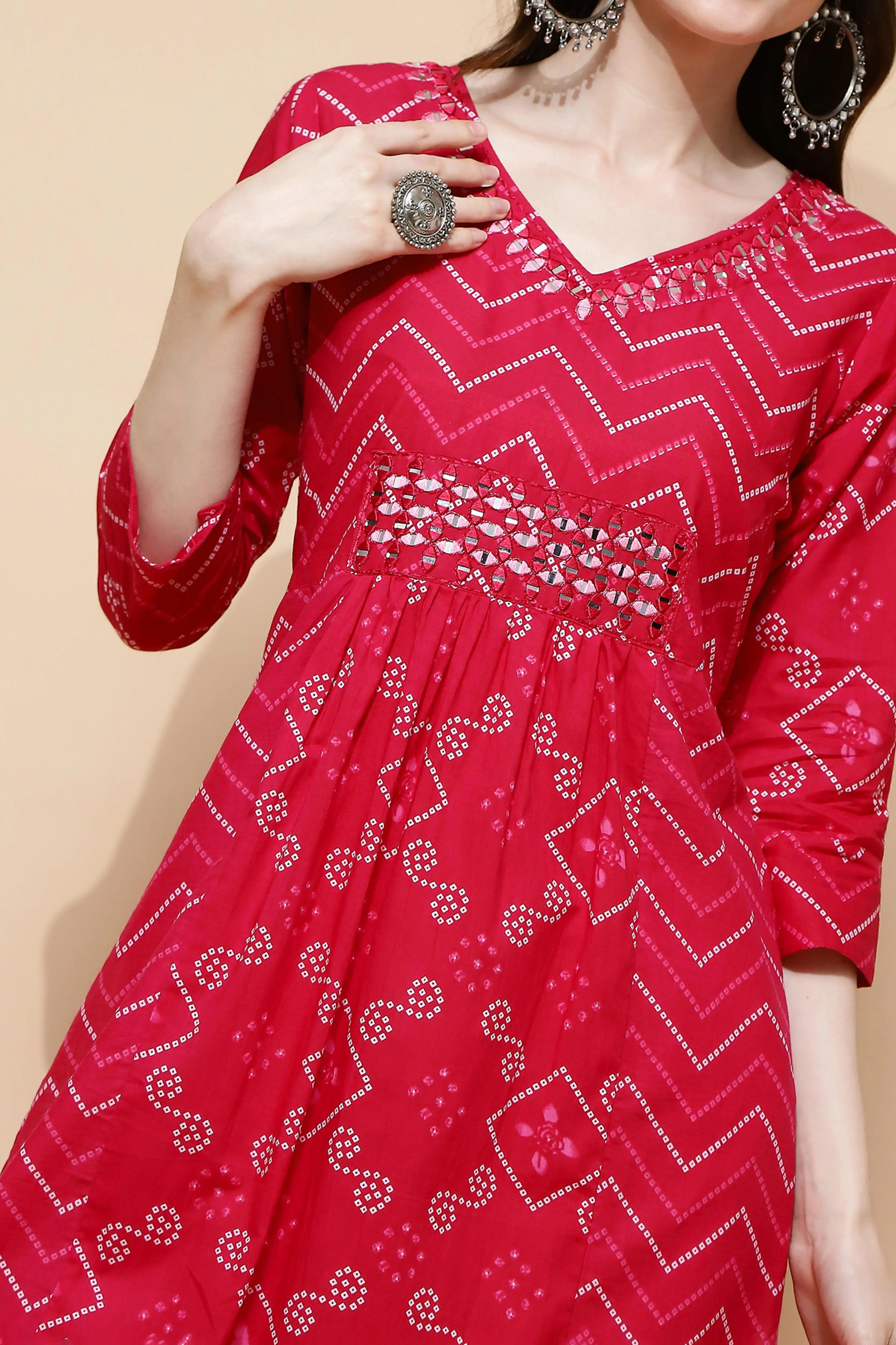 Fuchsia Cotton Blend A-Line Kurta - Image 5