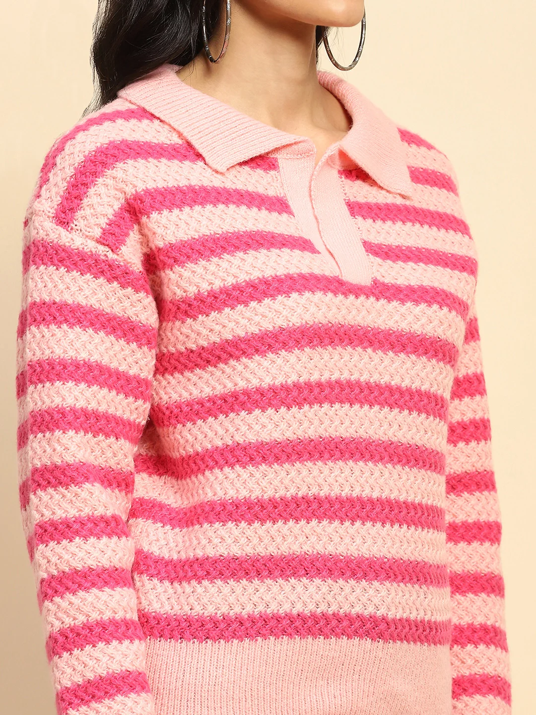 Fuchsia Wool Blend Striped Pullover - Image 11