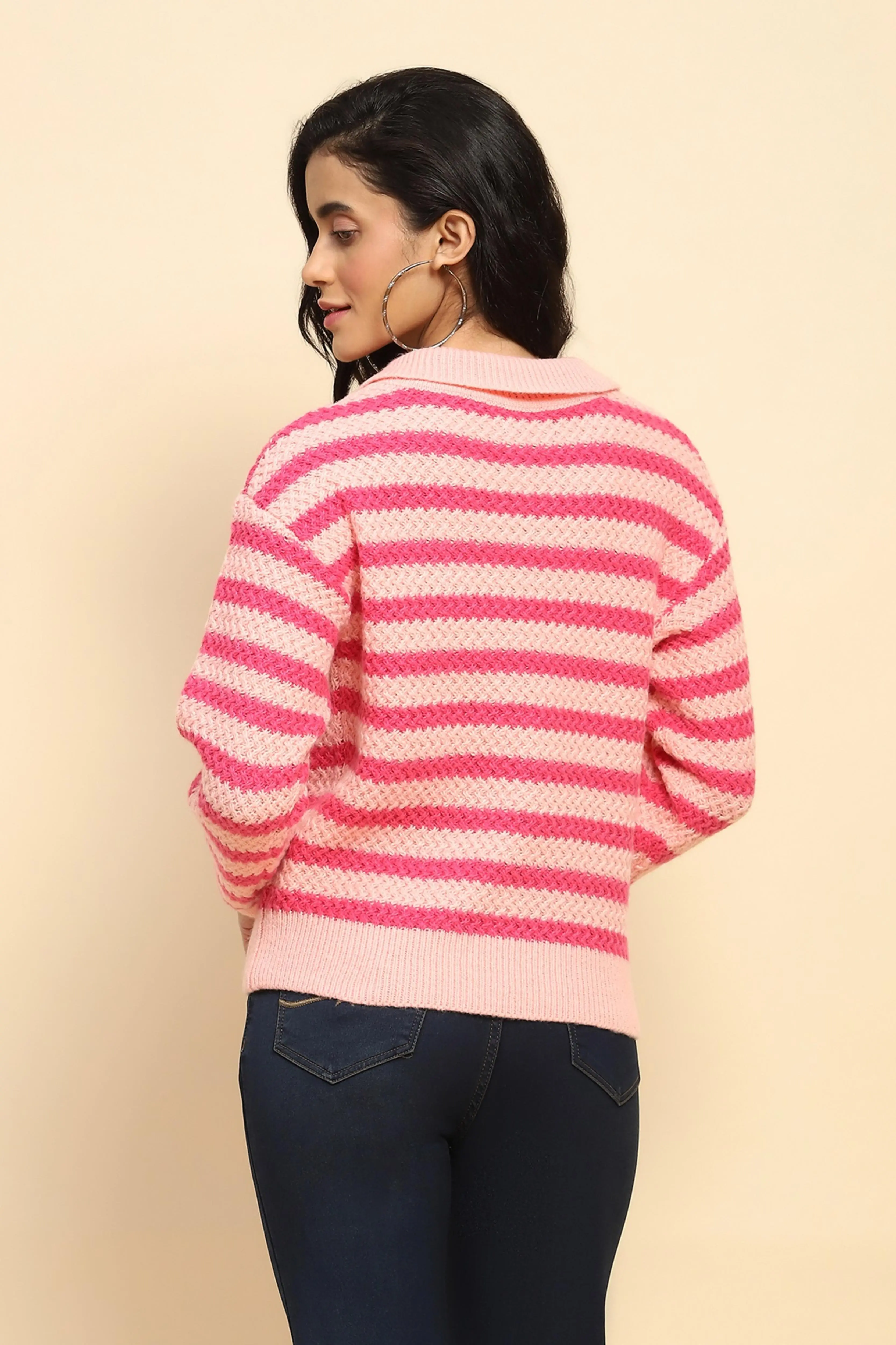 Fuchsia Wool Blend Striped Pullover - Image 4