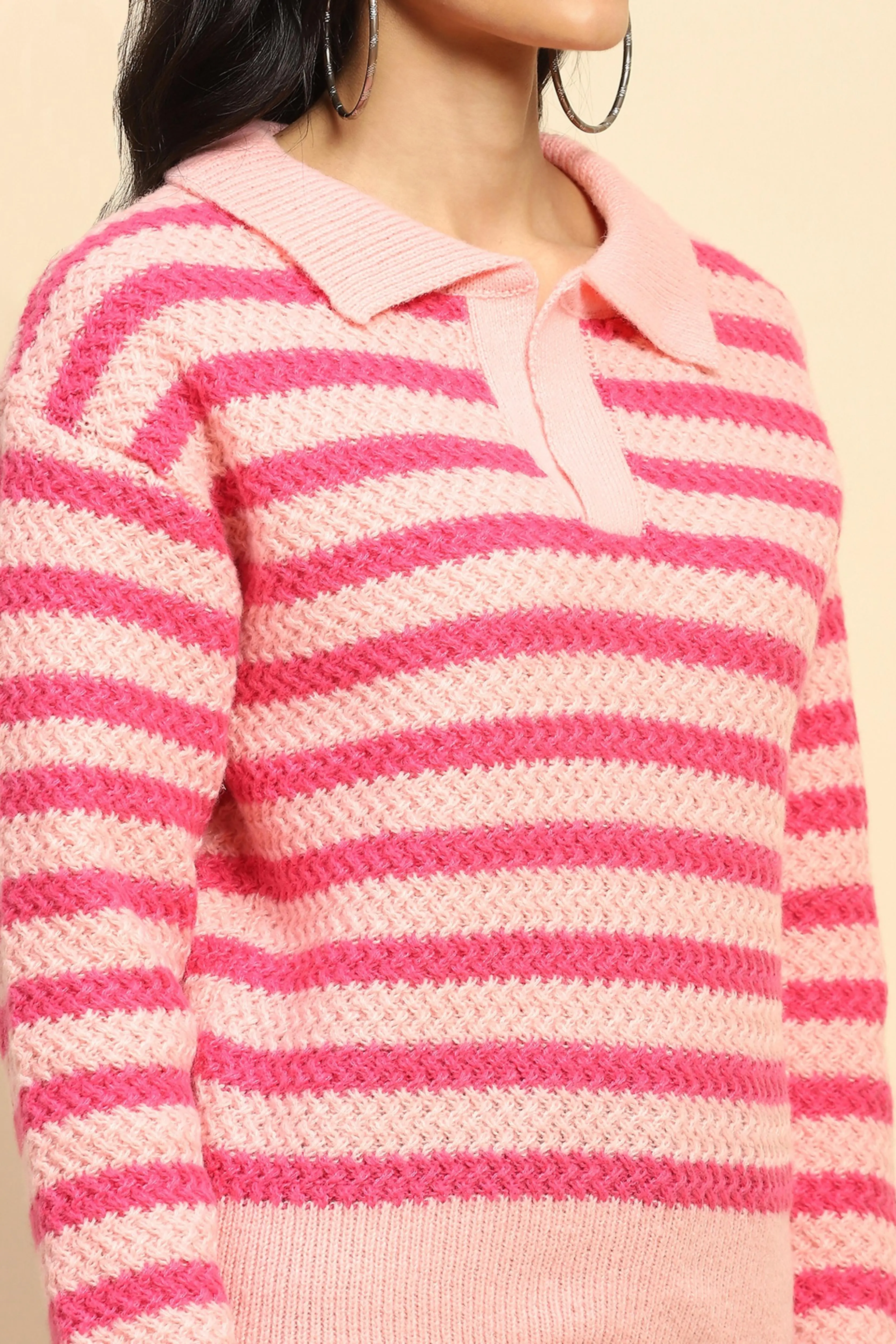 Fuchsia Wool Blend Striped Pullover - Image 5